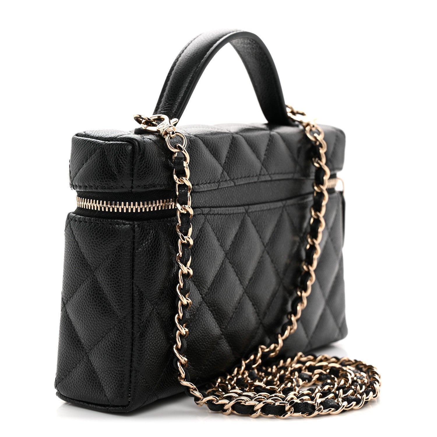 Caviar Quilted Top Handle Slim Vanity With Chain Black