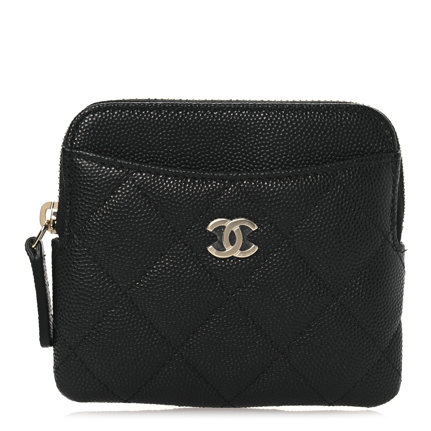 Caviar Quilted Zip Card Holder Wallet Black