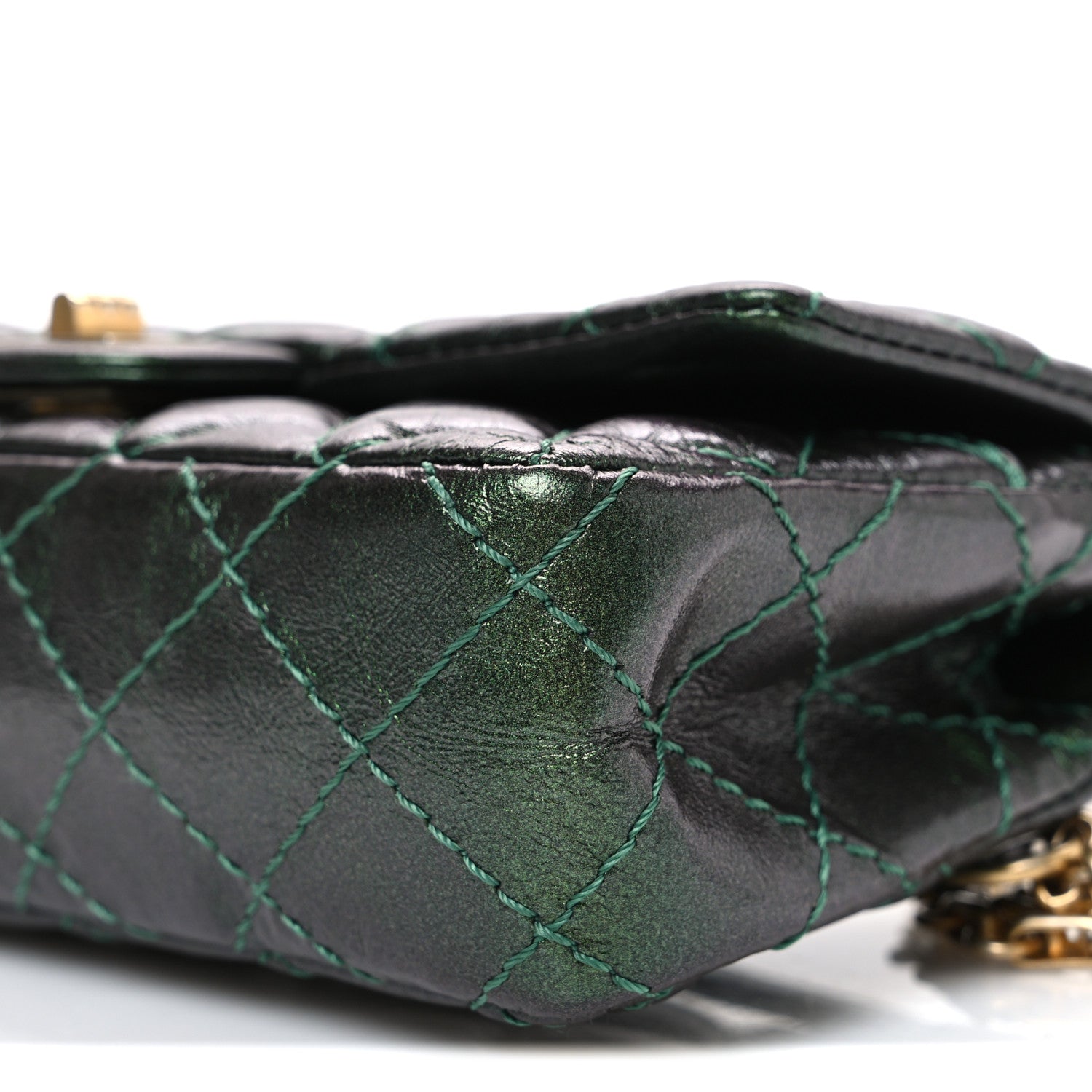 Metallic Aged Calfskin Quilted 2.55 Reissue Flap Belt Bag Clutch Green