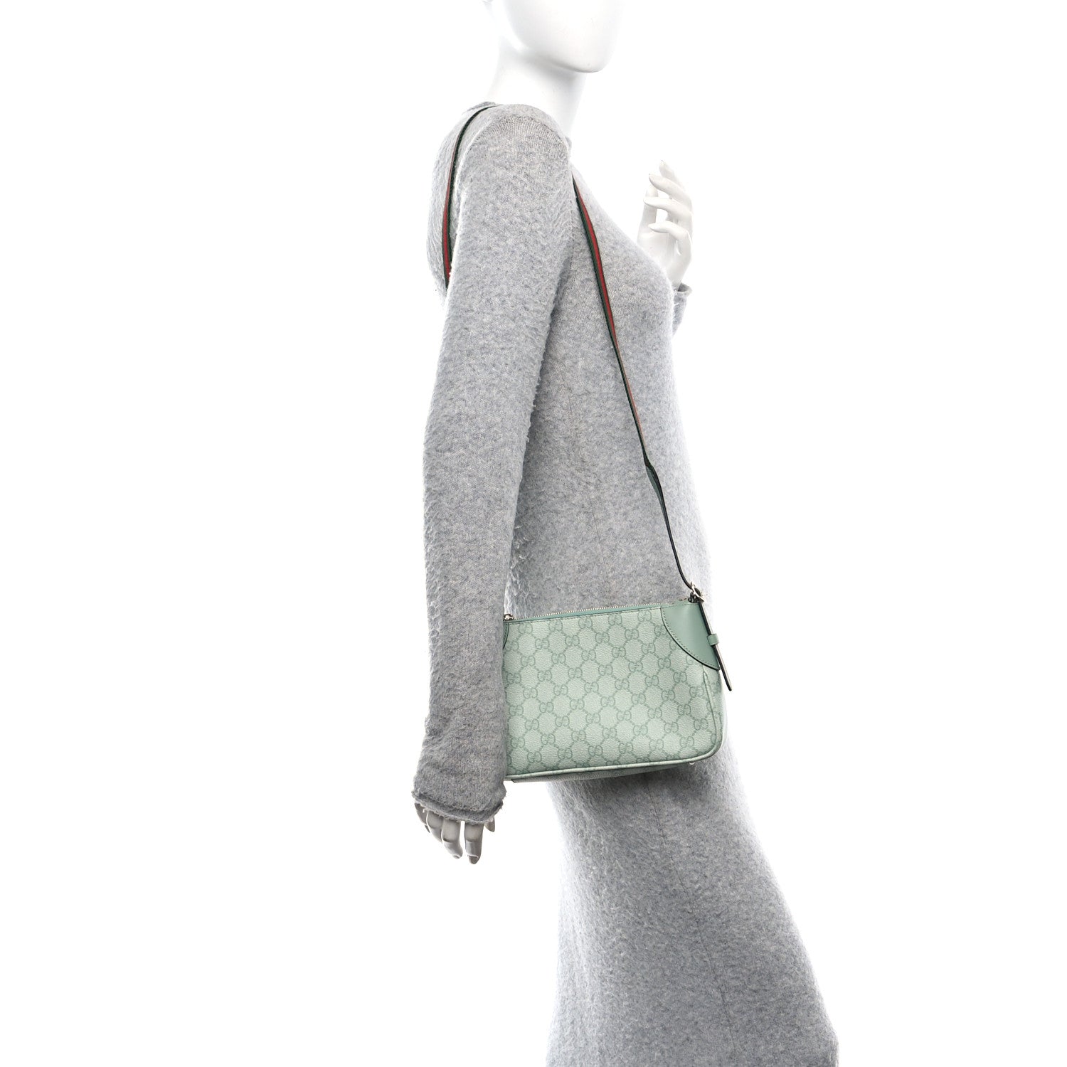 GG Supreme Monogram Textured Calfskin Small Emblem Shoulder Bag Sage Green