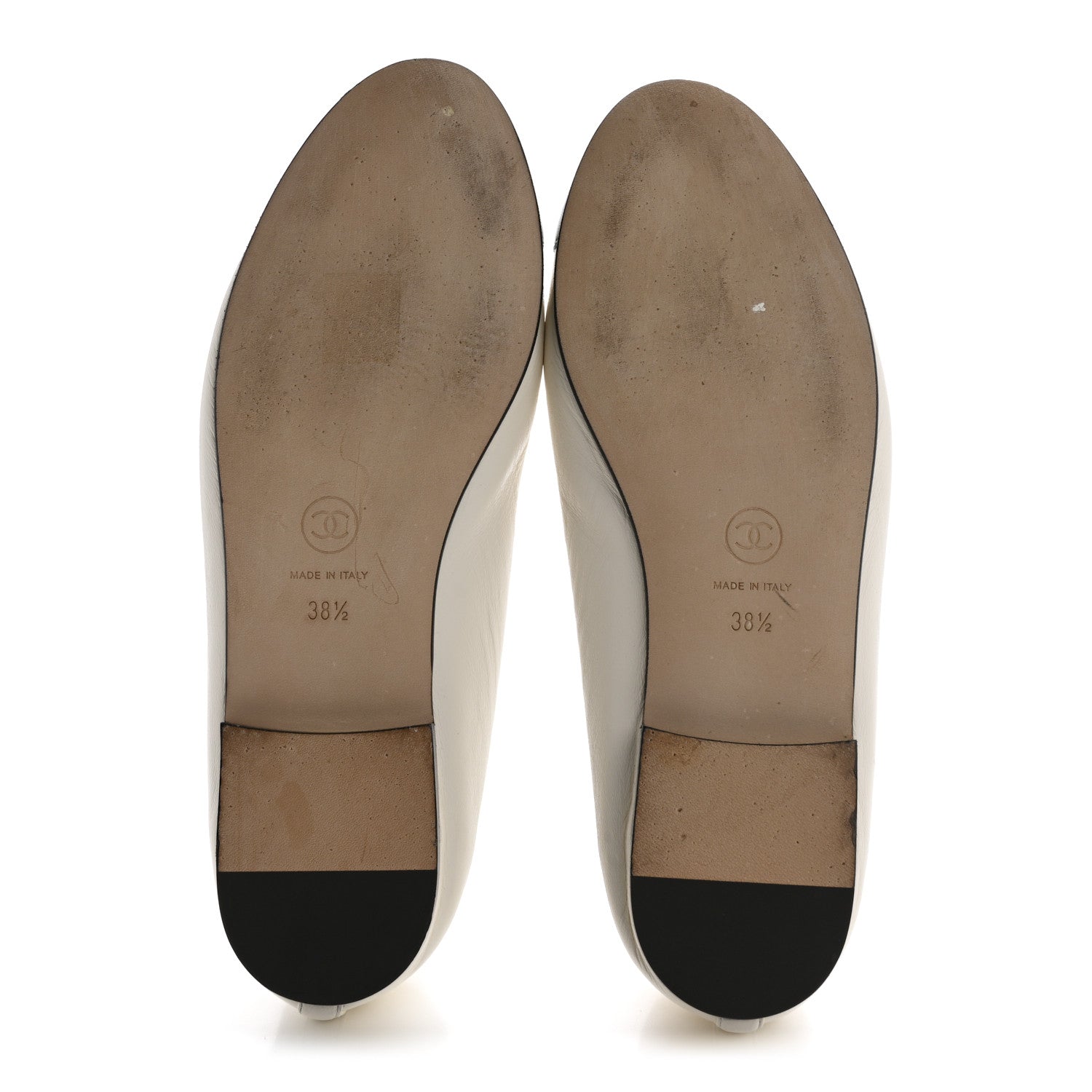Lambskin Cap Toe CC Ballerina Flats 38.5 White Black