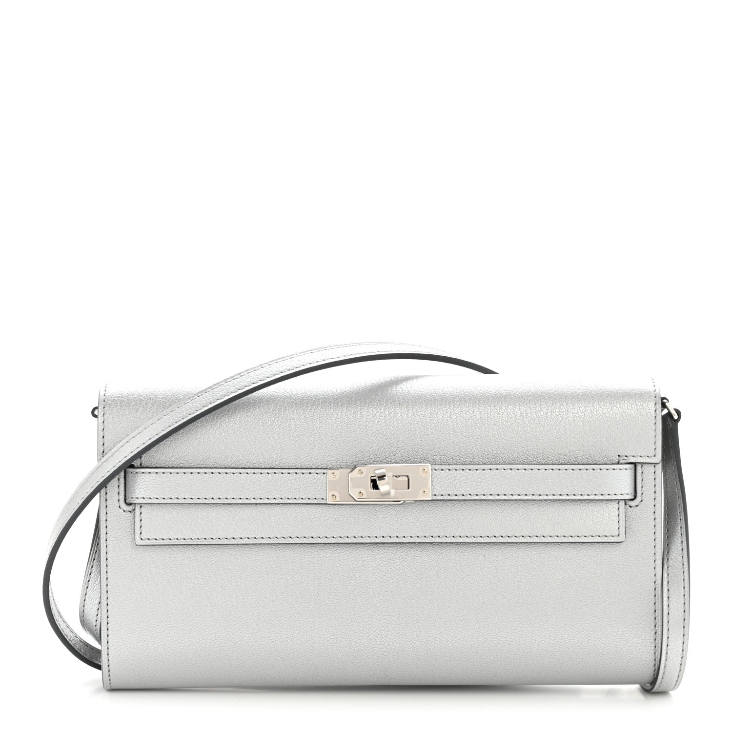 Metallic Chevre Chamkilight Kelly Wallet To Go Argent