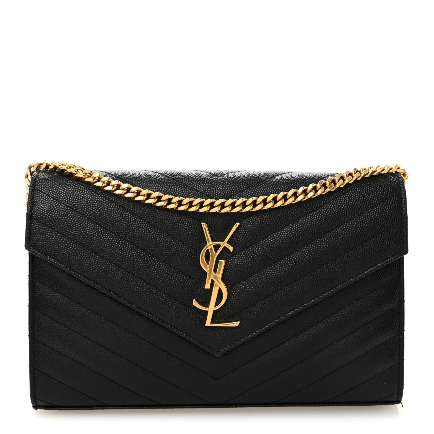 Grain De Poudre Matelasse Chevron Monogram Chain Wallet Black