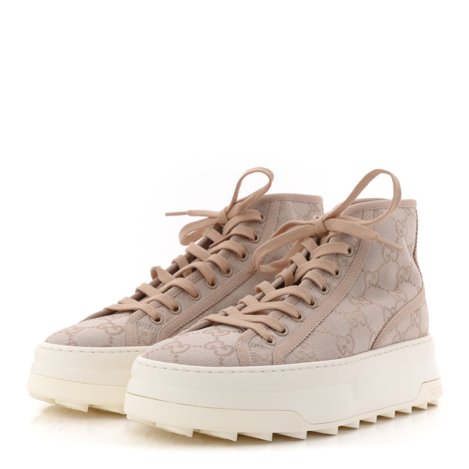 New Canvas GG Monogram Womens Tennis 1977 High Top 55mm Platform Sneakers 38 Skin Rose Dark Skin Rose