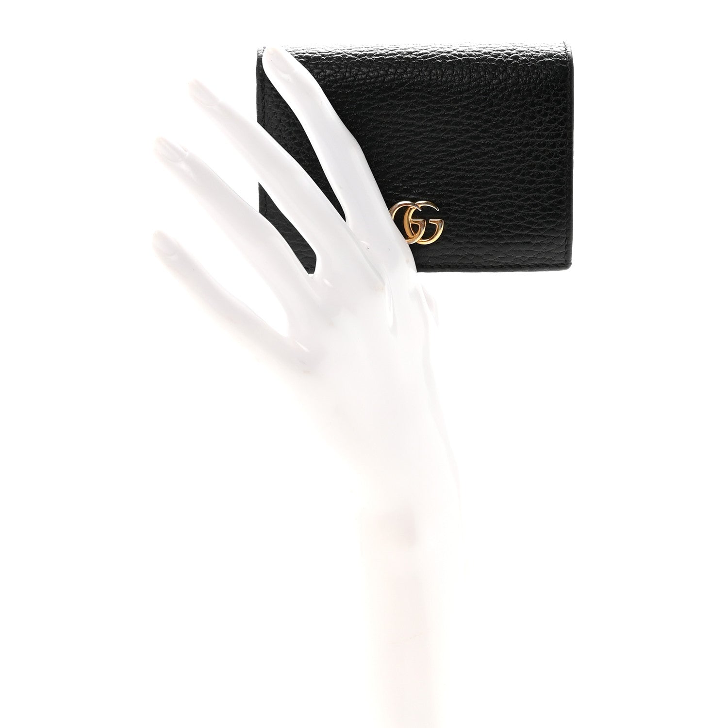 Pebbled Calfskin GG Marmont Card Case Black