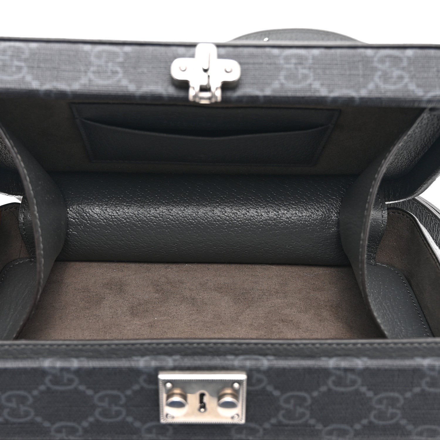 GG Supreme Monogram Textured Dollar Calfskin Mini New Basket Shoulder Bag Black Grey
