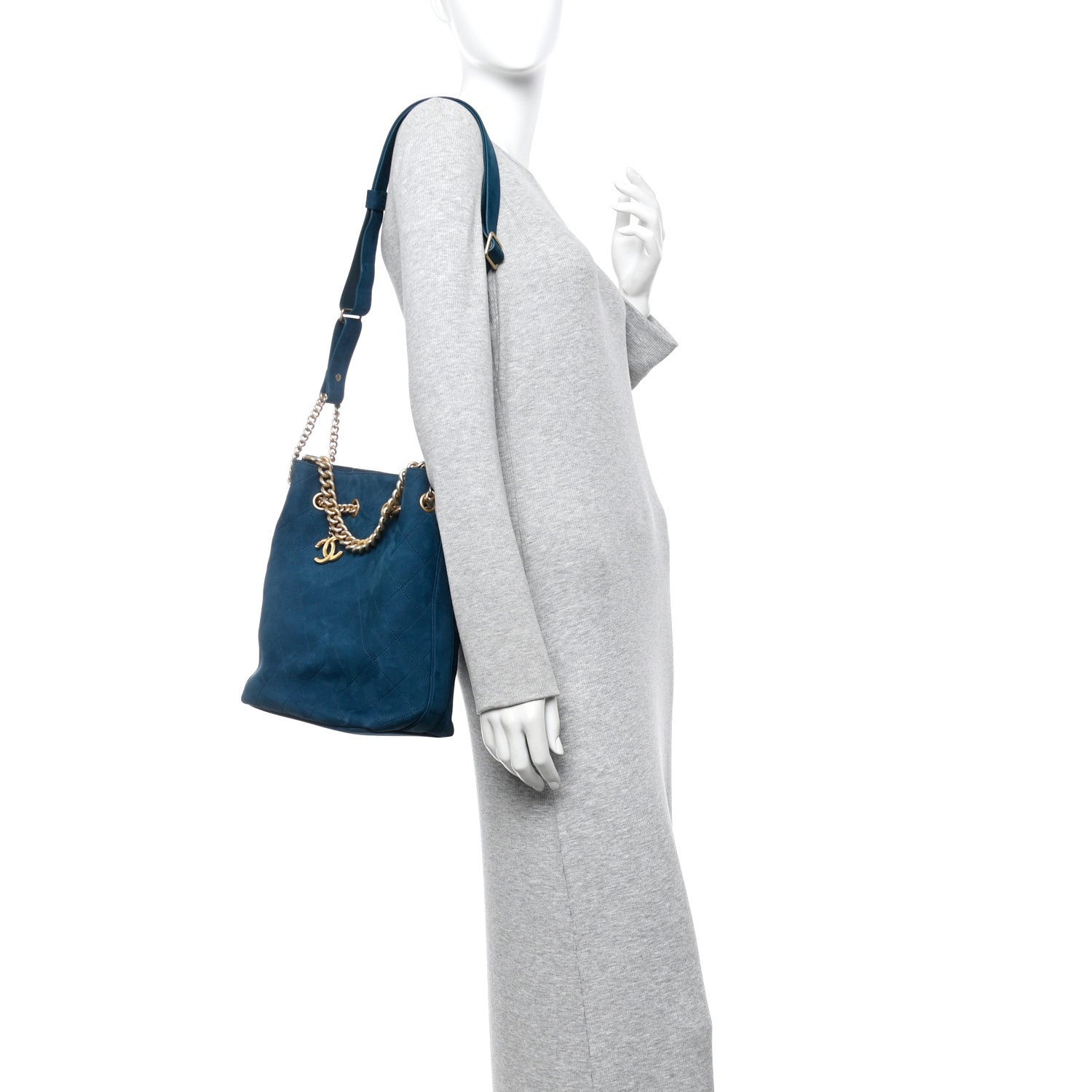 Suede Calfskin Small On My Shoulder Drawstring Bag Blue