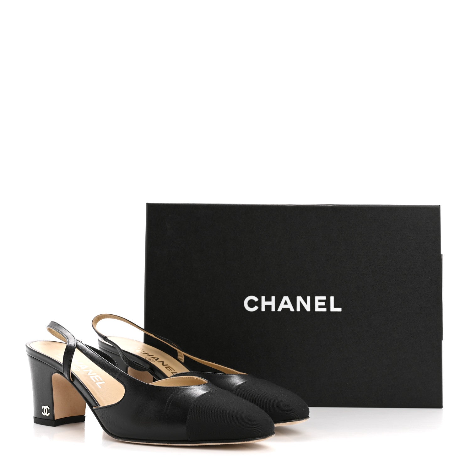 Goatskin Grosgrain Cap Toe CC Slingback Pumps 38.5 Black