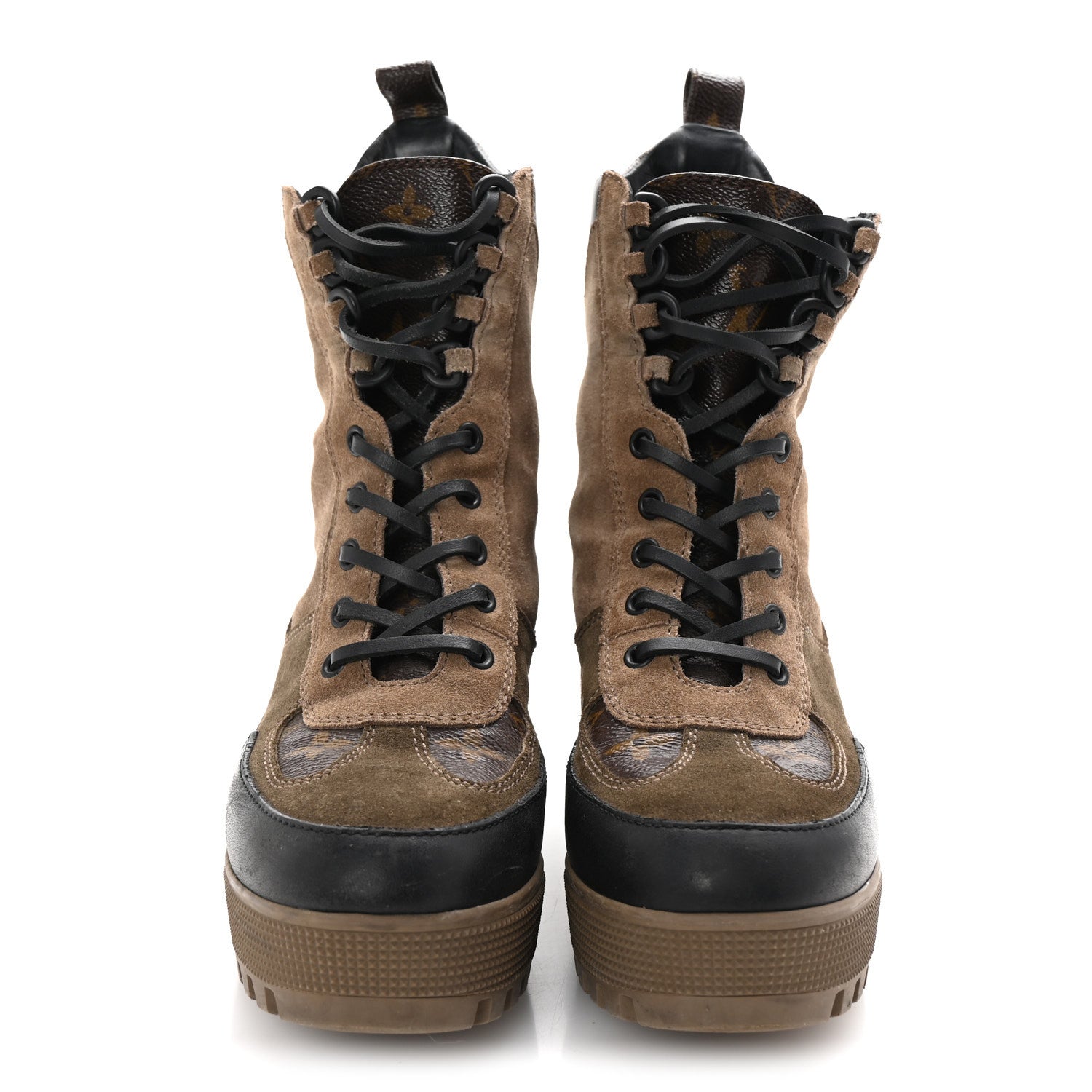 Suede Calfskin Monogram Laureate Platform Desert Boots 37.5 Taupe