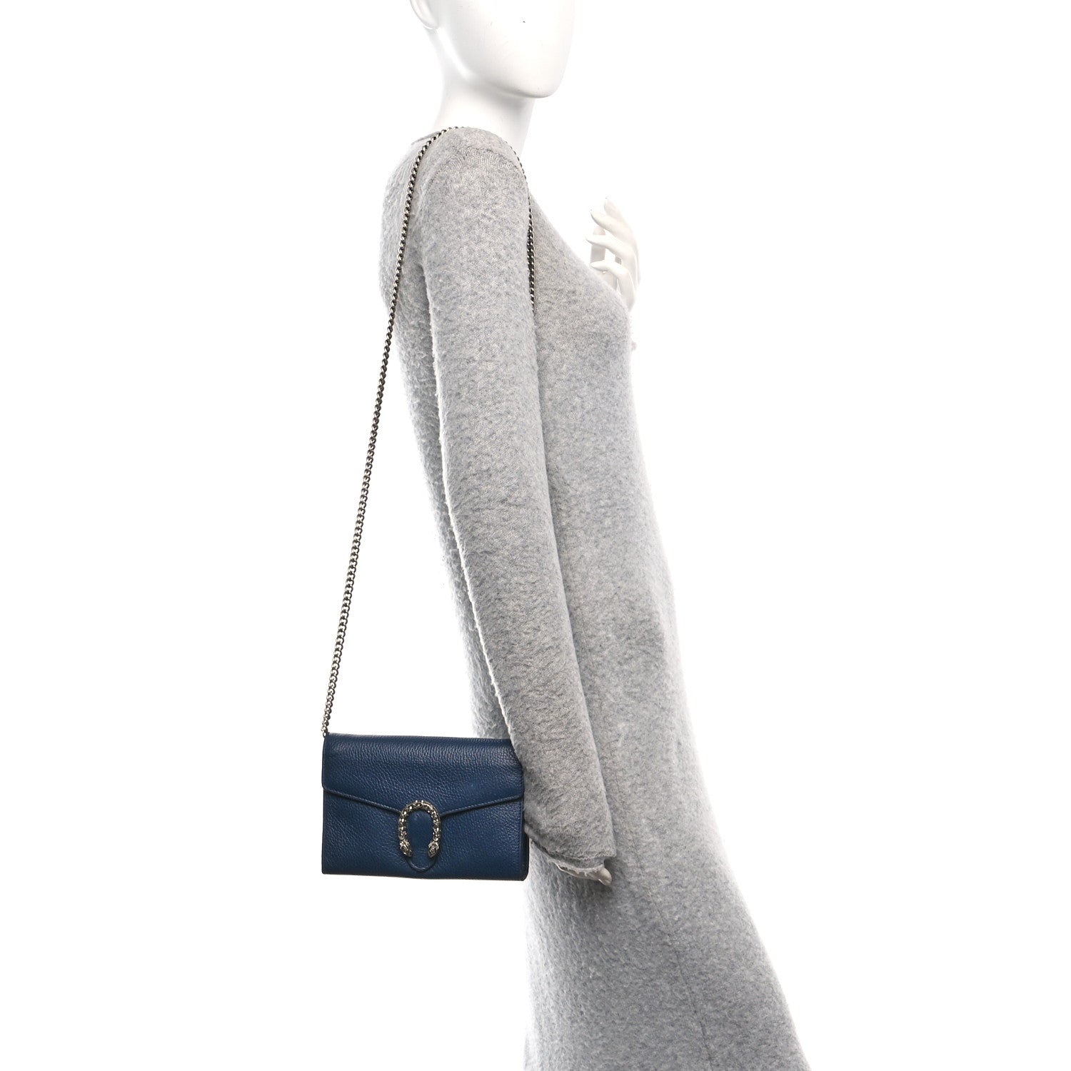 Dollar Calfskin Crystal Mini Dionysus Chain Wallet Blue Agata Black Diamond