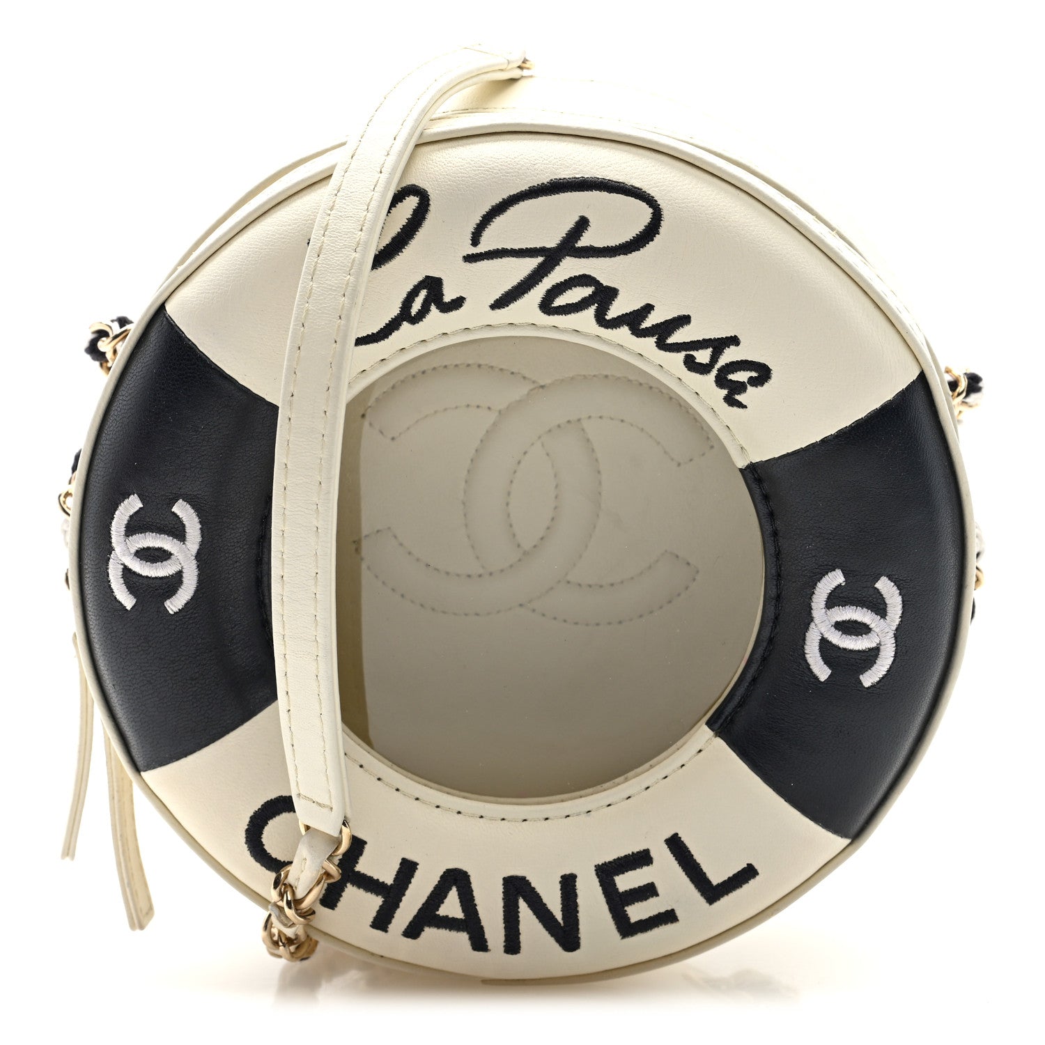 Lambskin Coco Lifesaver Round Bag Black White