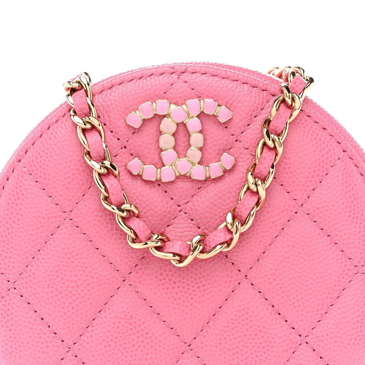 Caviar Quilted Gripoix CC Round Clutch With Chain Pink