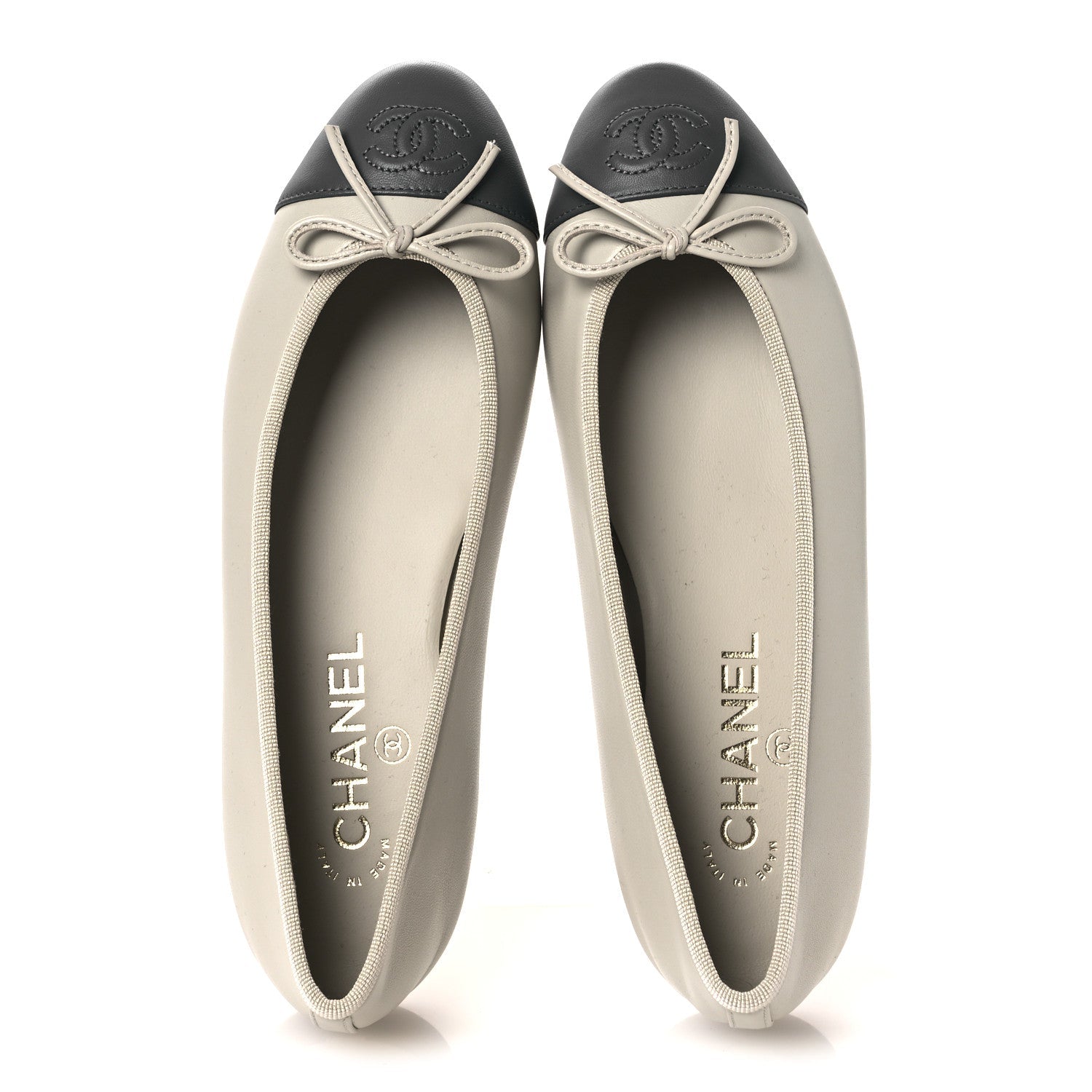Lambskin Cap Toe CC Ballerina Flats 37.5 Light Gray Dark Gray