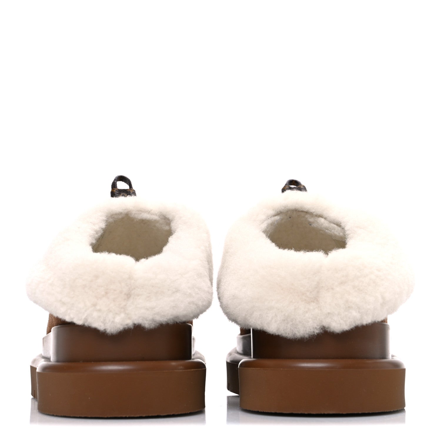 Suede Calfskin Shearling Monogram Debossed Cortina Closed Mule 38 Light Beige