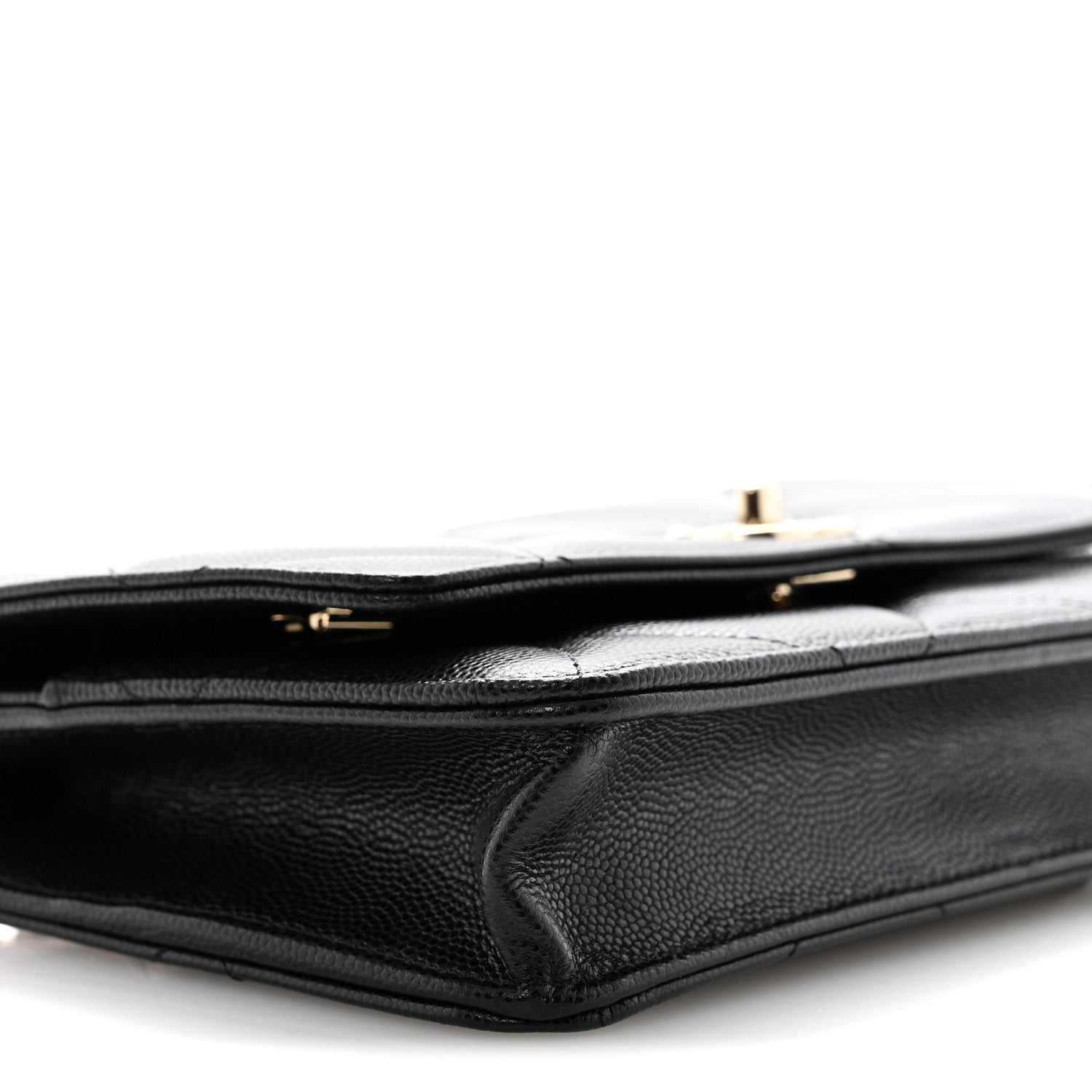 Shiny Caviar Quilted Turnlock Top Handle Wallet On Chain WOC Black