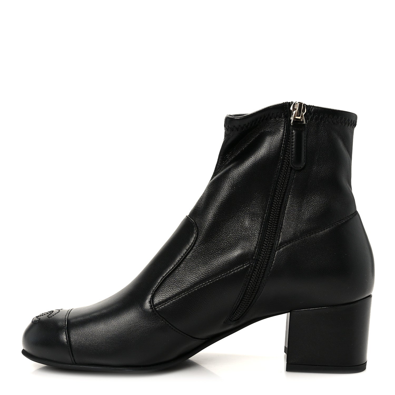 Stretch Lambskin Cap Toe CC Uniform Short Boots 38 Black