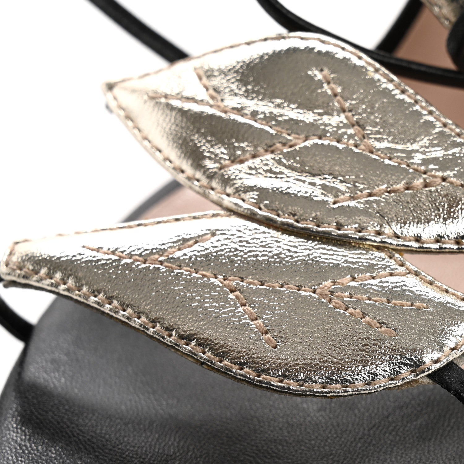Calfskin Metallic Leaf Sanndals 36 Black Light Gold