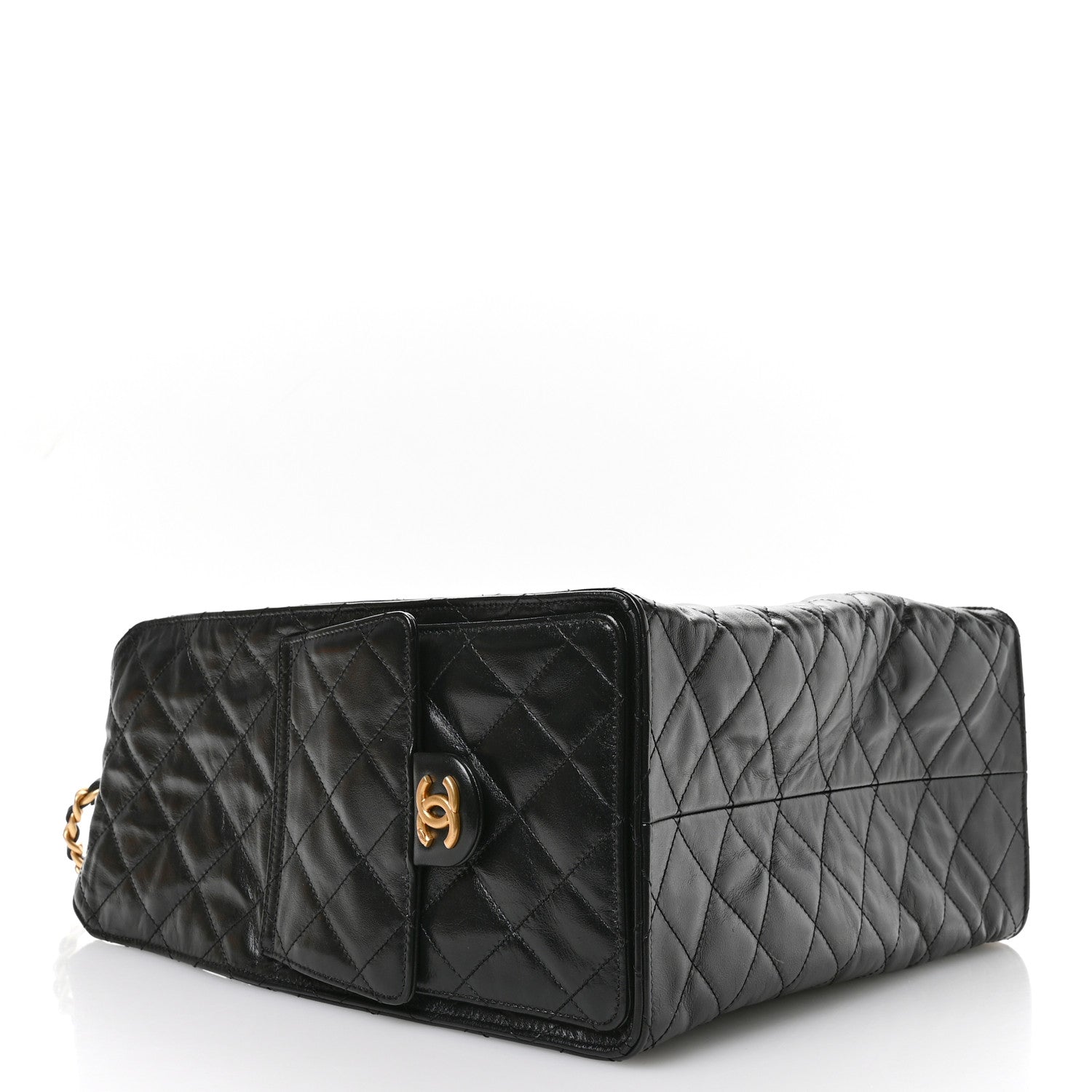 Shiny Crumpled Calfskin Quilted Medium Chanel 25 Handbag  Black