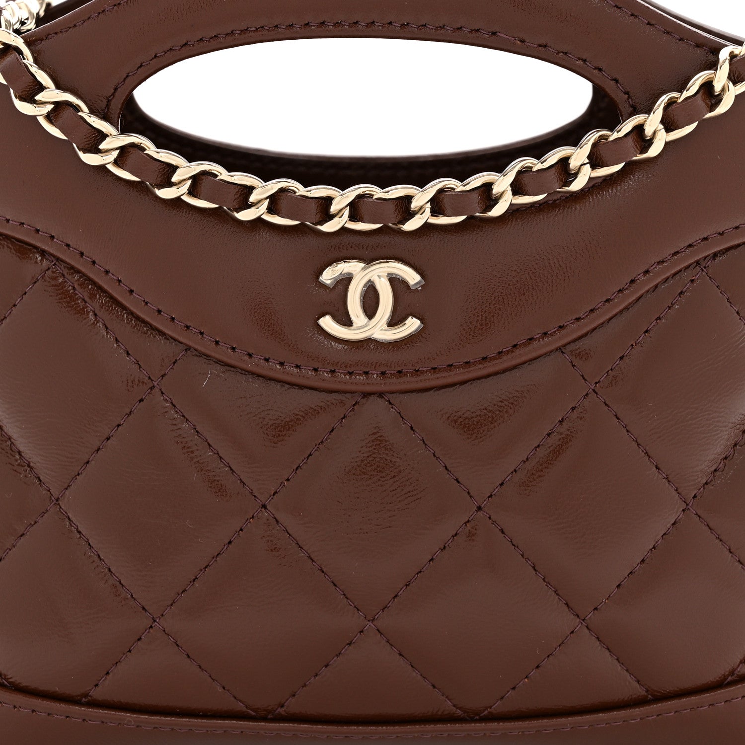 Shiny Crumpled Calfskin Quilted Nano 31 Shopping Bag Brown