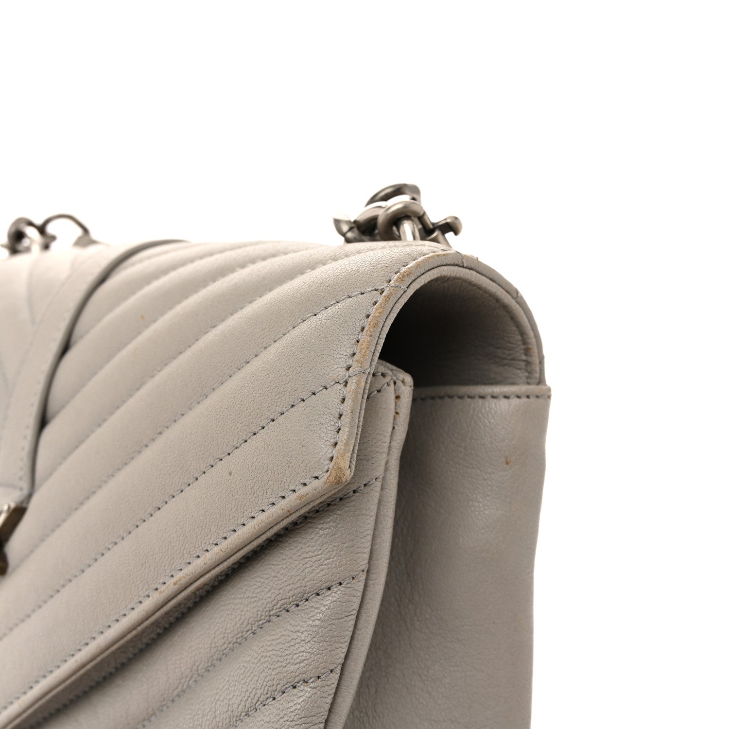 Sheepskin Matelasse Chevron Monogram Medium College Bag Light Grey