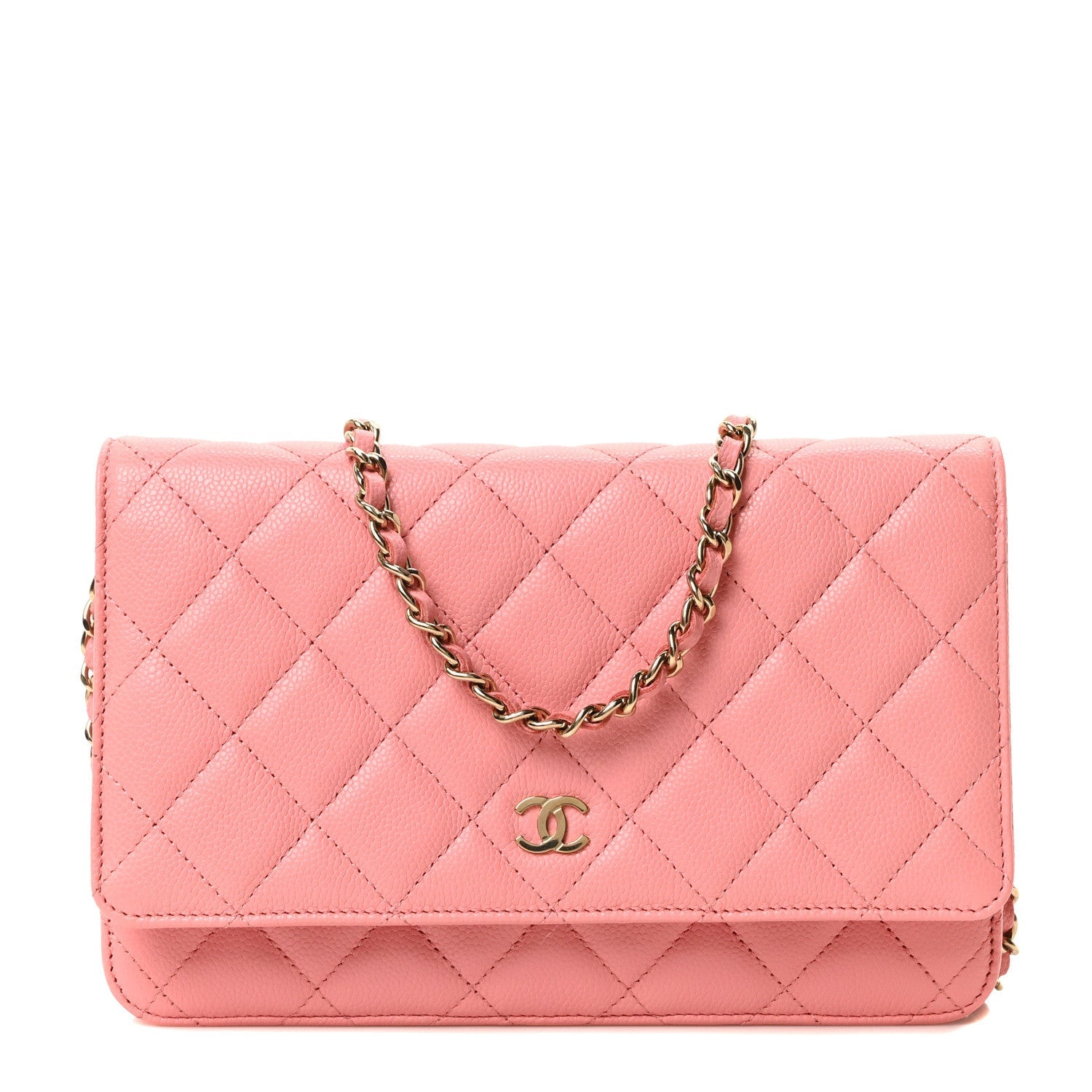 Caviar Quilted Wallet on Chain WOC Pink