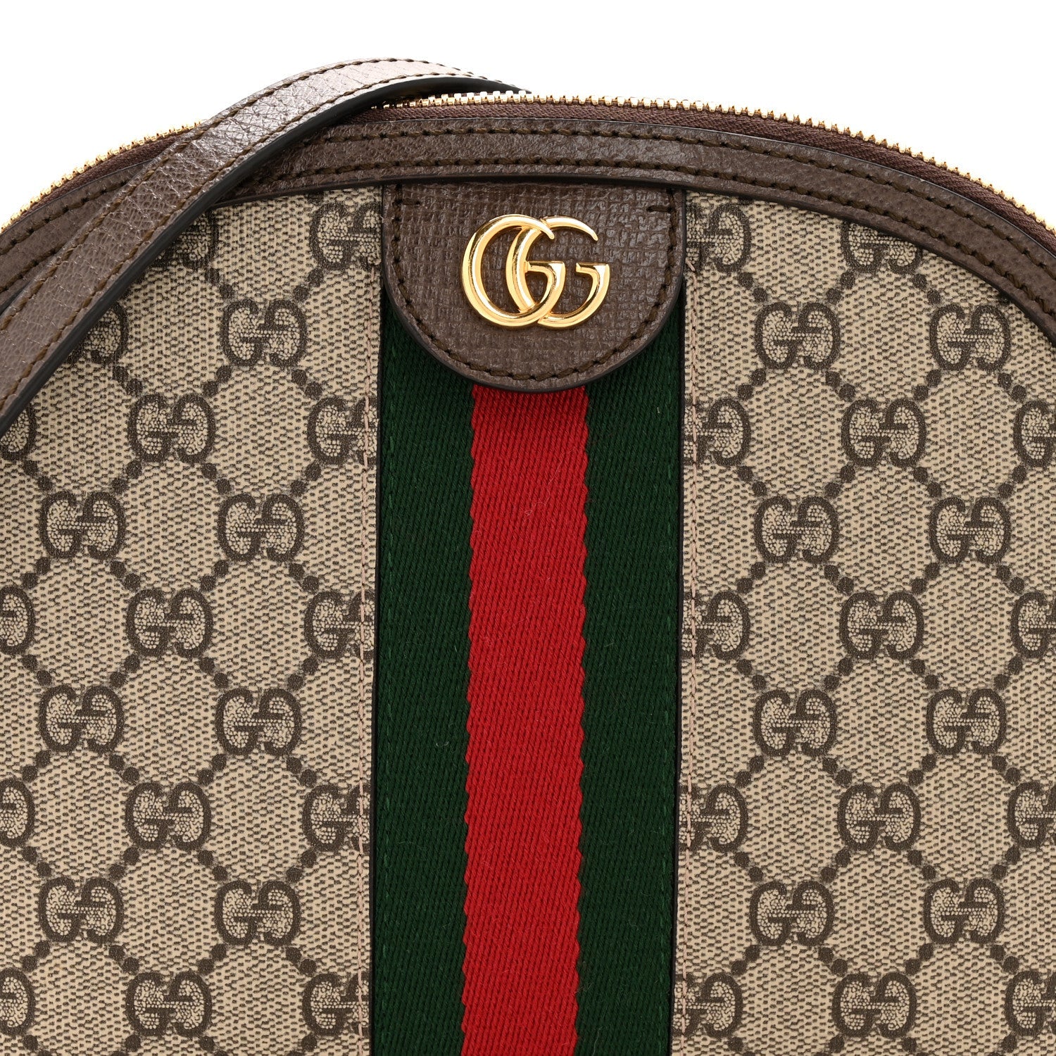 GG Supreme Monogram Textured Dollar Calfskin Web Small Ophidia Dome Shoulder Bag Beige Ebony New Acero