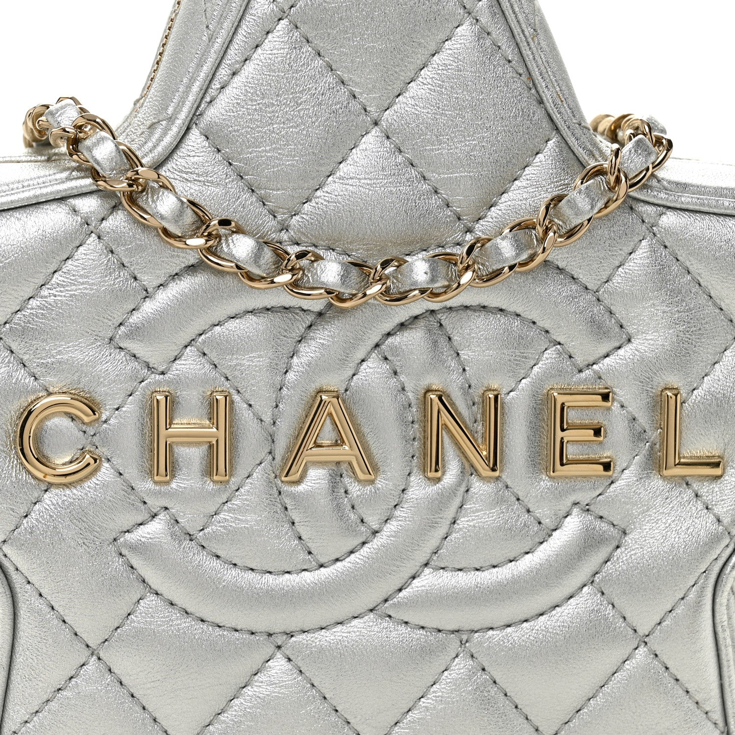 Metallic Lambskin Walk Of Fame Bag Silver