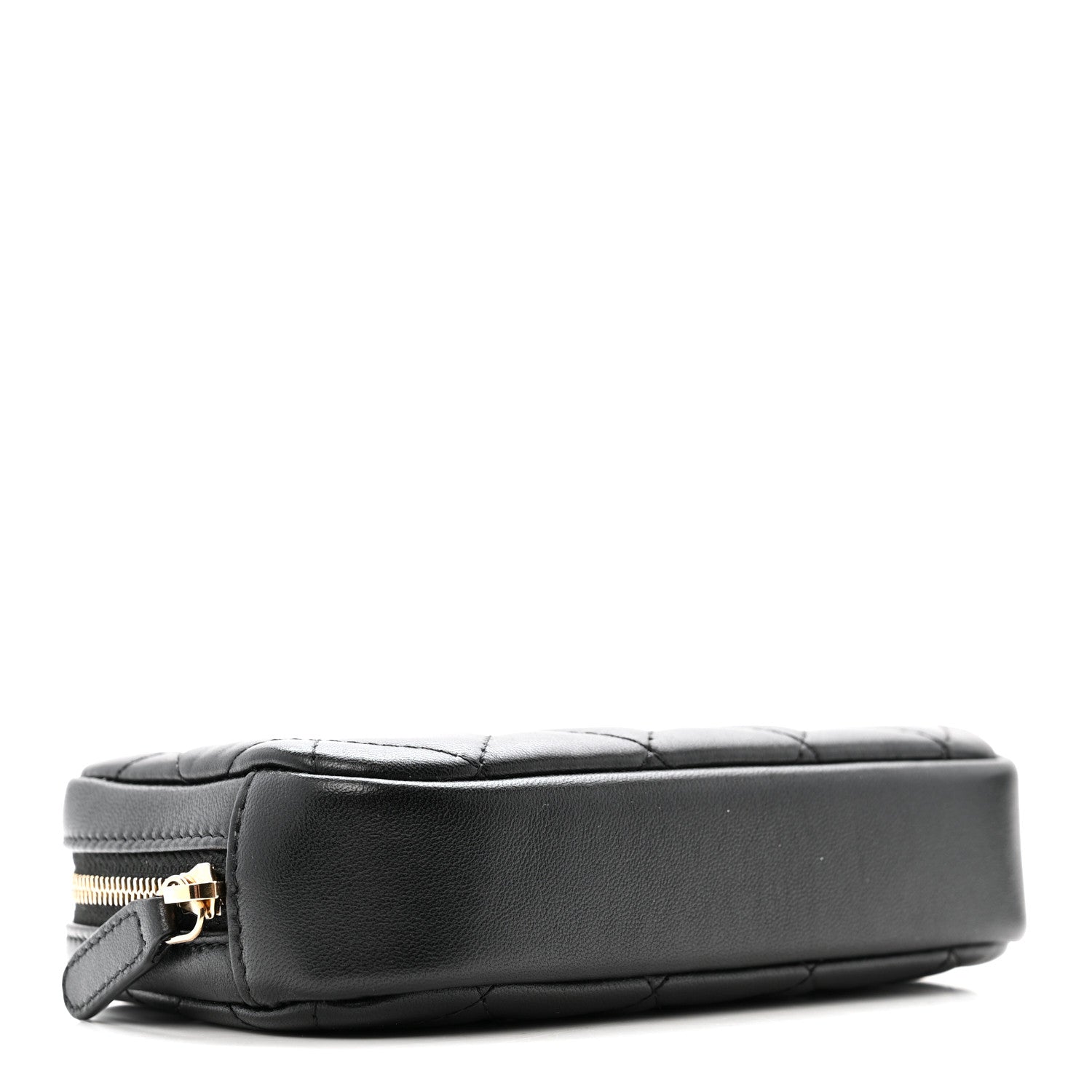Lambskin Quilted Small Curvy Pouch Cosmetic Case Black