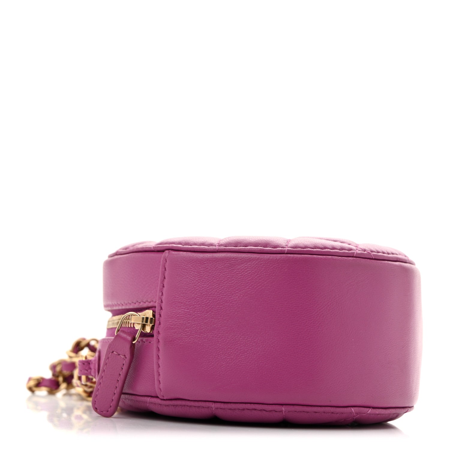 Lambskin Quilted Round Pearl Crush Clutch With Chain Purple