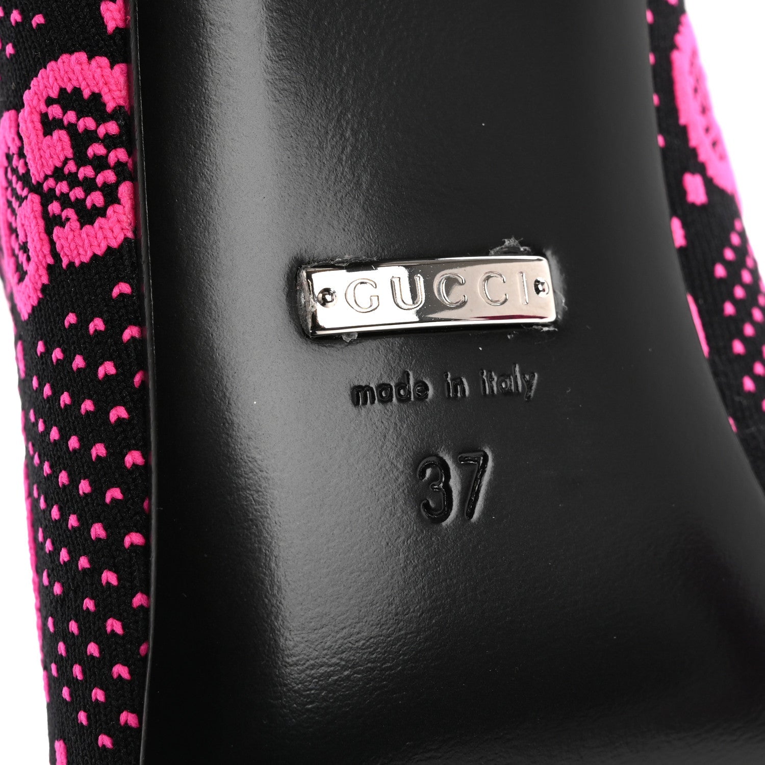 Technical Jersey Knit GG Monogram Square G 75mm Ankle Boots 37 Black Neon Fucsia