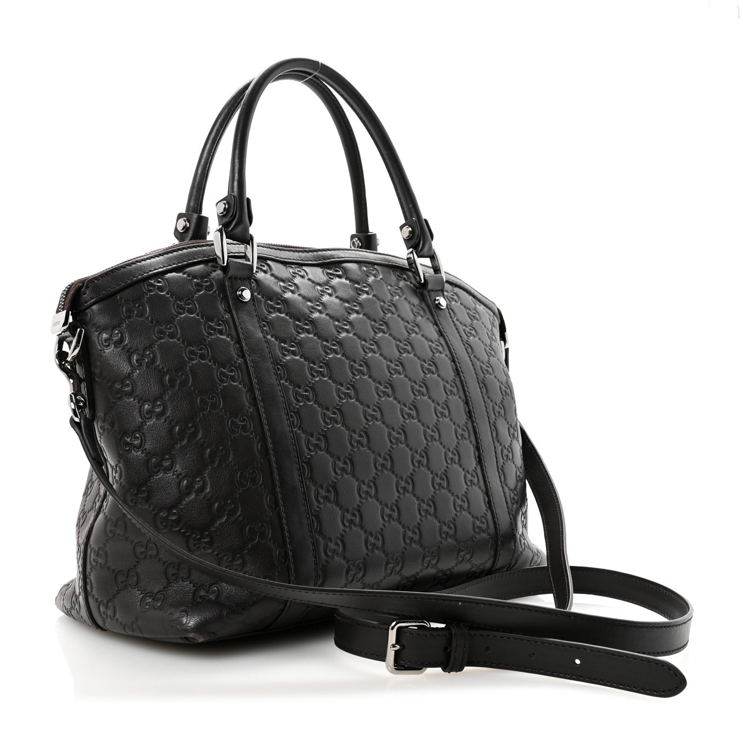 Guccissima Medium GG Charm Dome Satchel Dark Brown