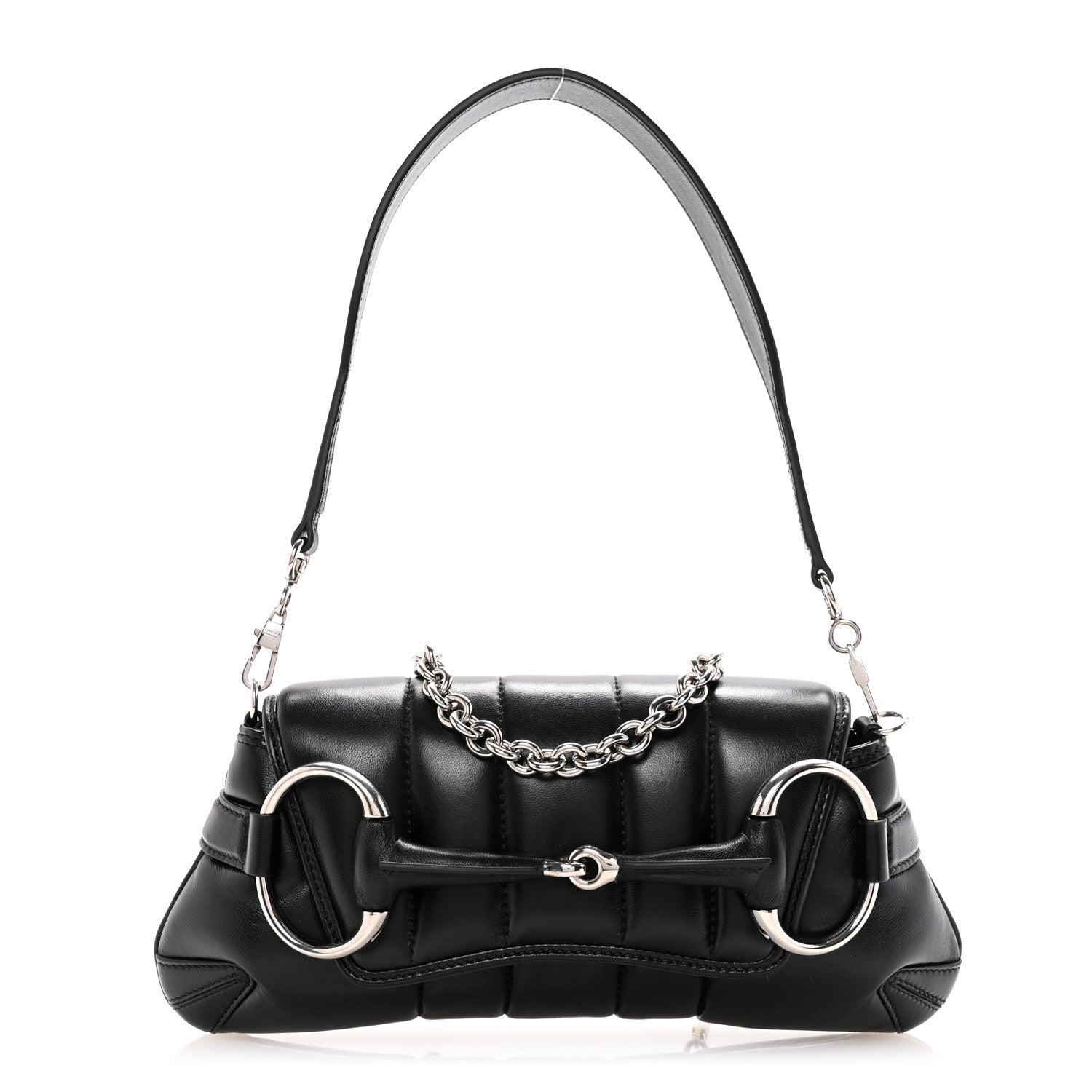 Nappa Vertical Matelasse Small Maxi Horsebit Chain Shoulder Bag Black