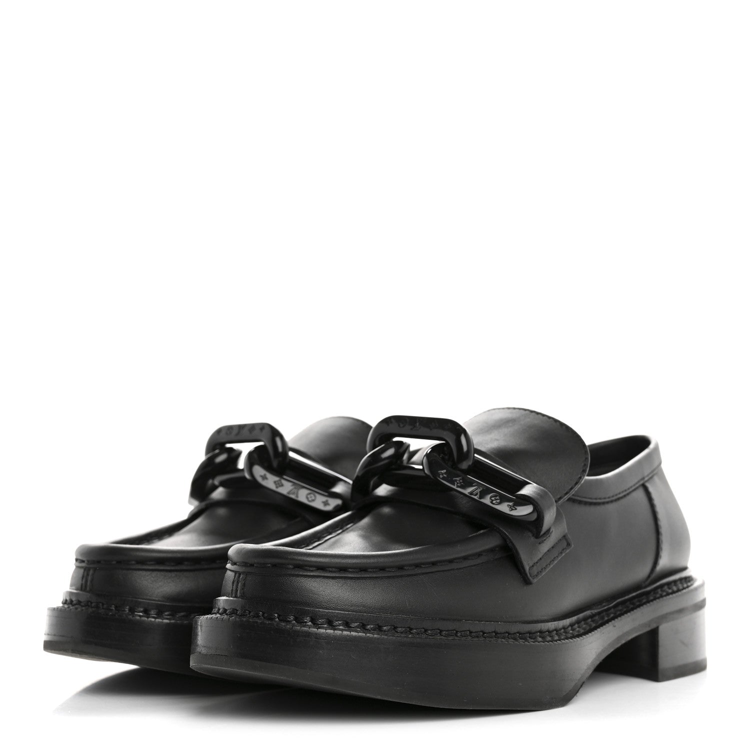Calfskin Oversized Chain Academy Loafers 35 Black