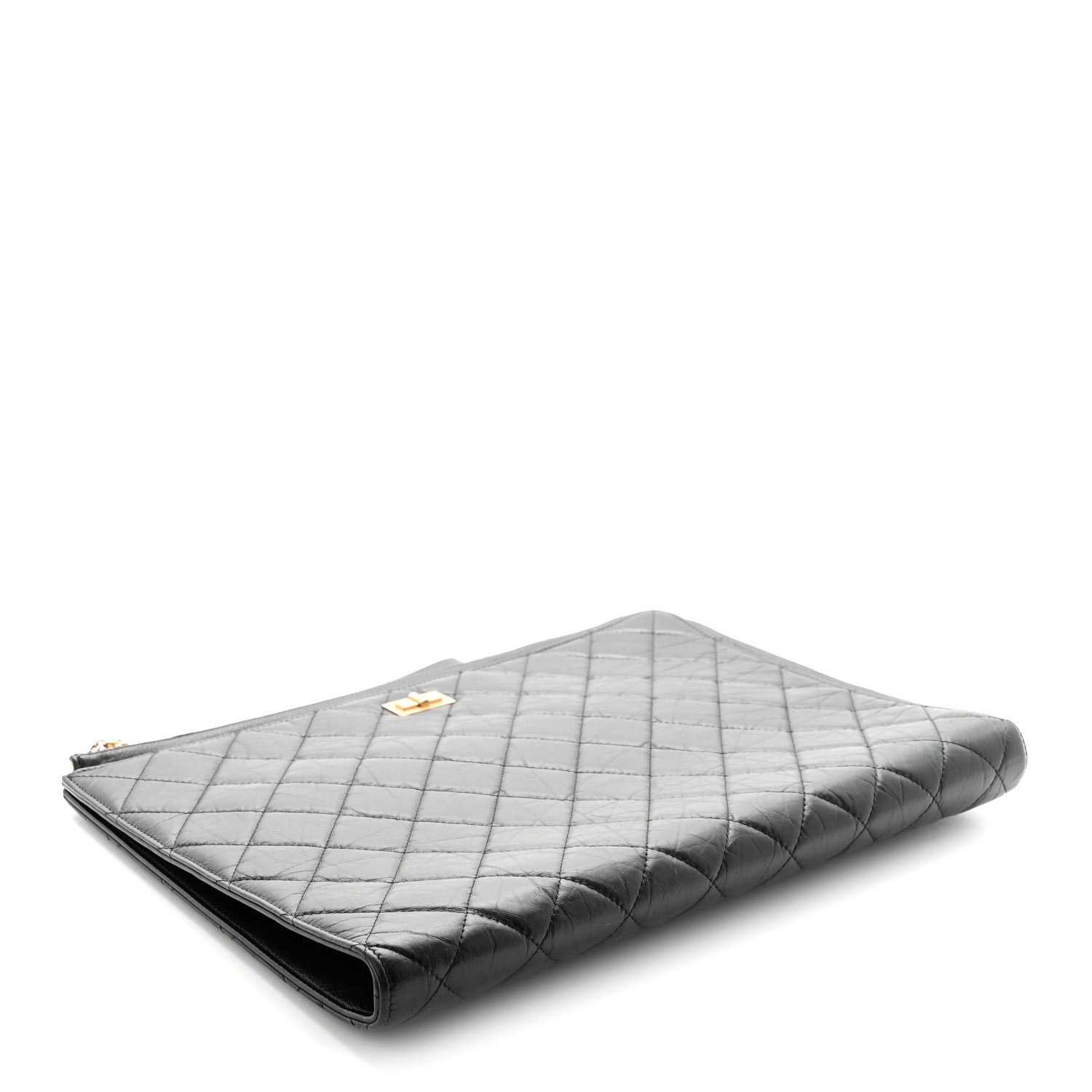 Aged Calfskin Quilted 2.55 Reissue Pouch With Handle Black