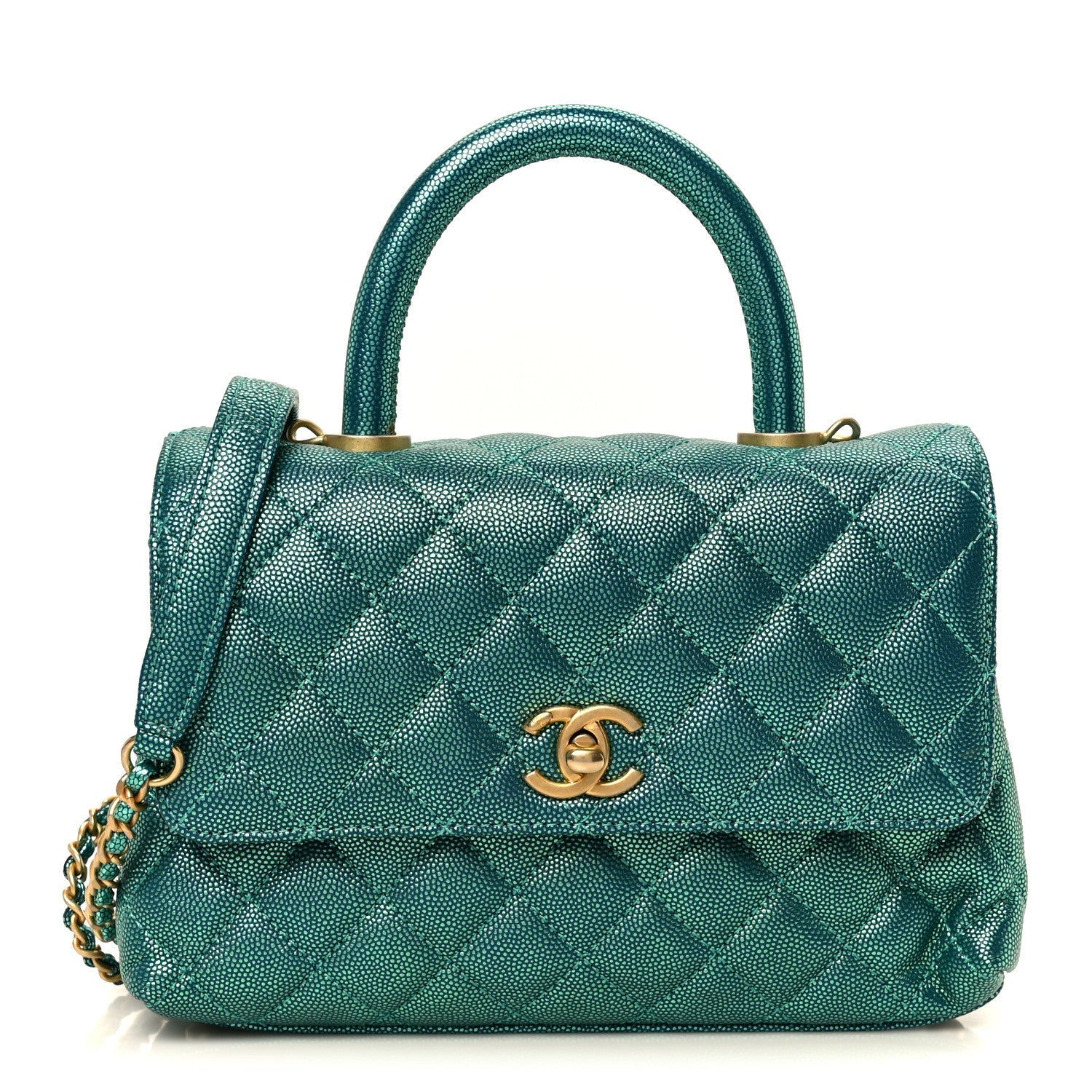 Metallic Caviar Quilted Mini Coco Handle Flap Blue