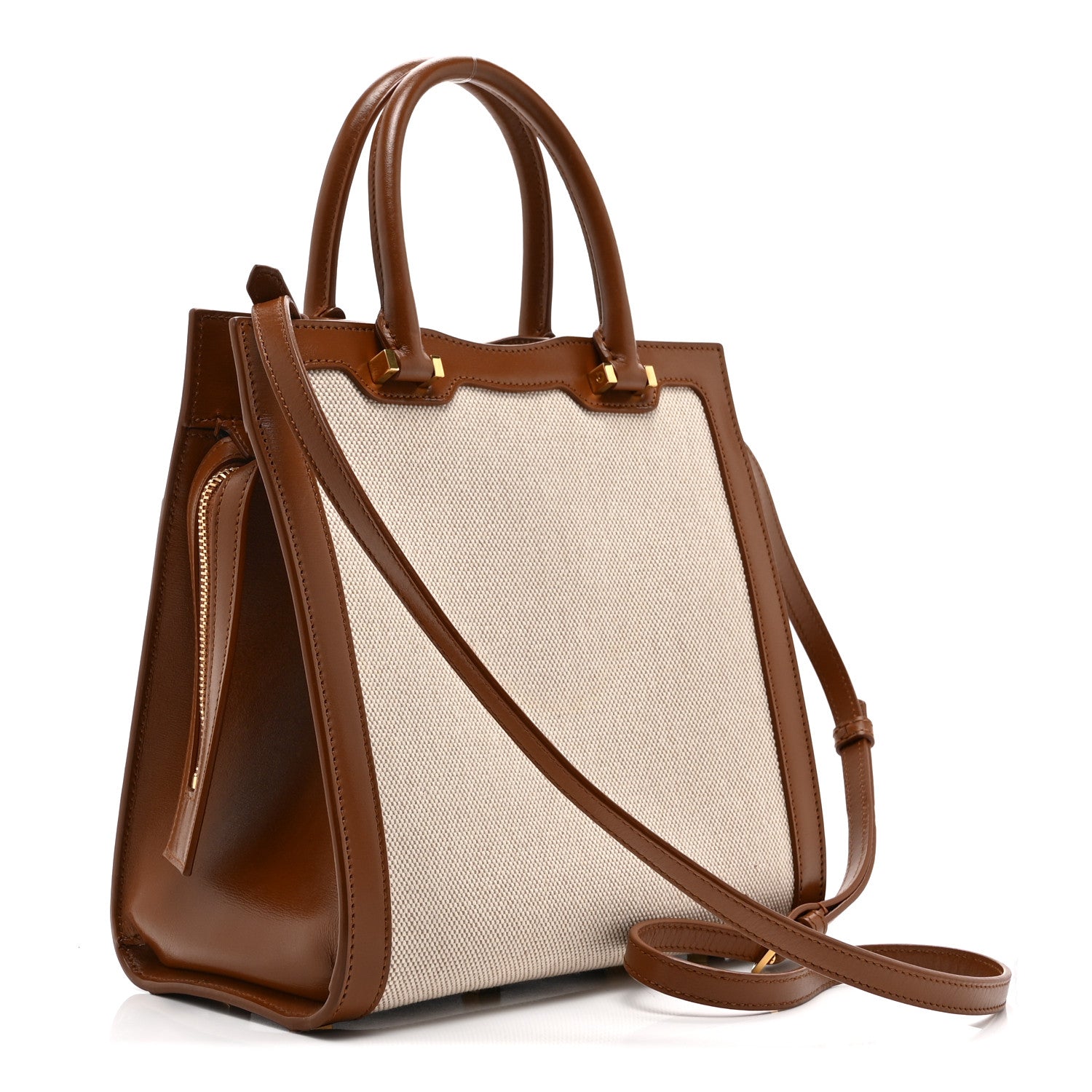 Canvas Calfskin Small Uptown Tote Brown