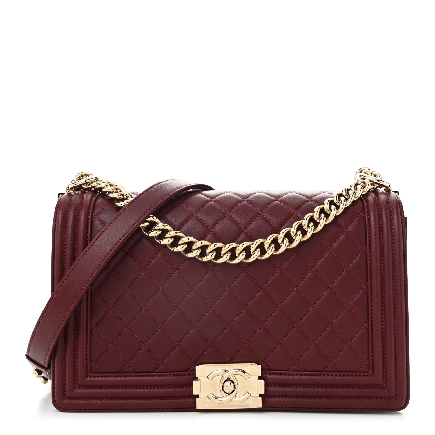 Lambskin Quilted New Medium Boy Flap Dark Red