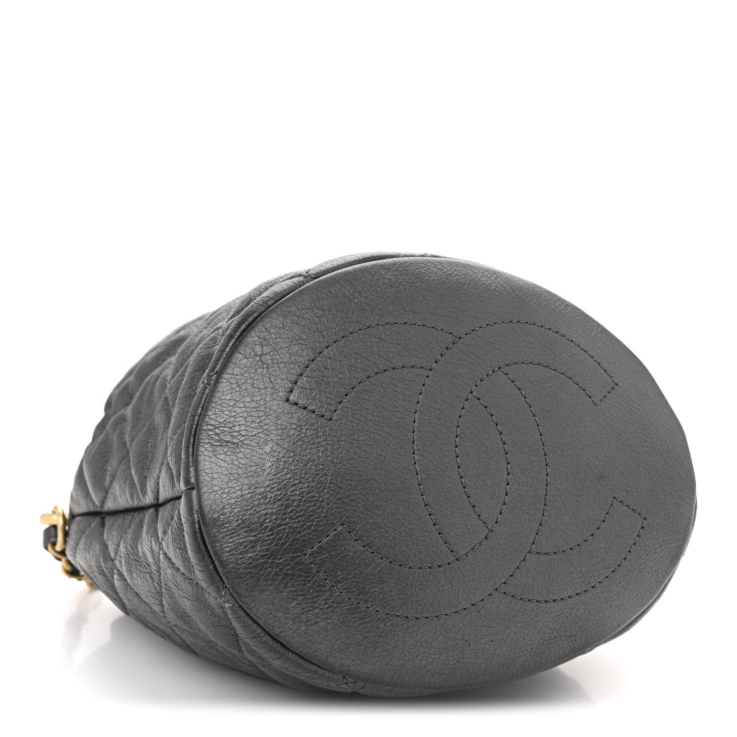 Metallic Lambskin Quilted Pearl Crown Drawstring Bag Anthracite