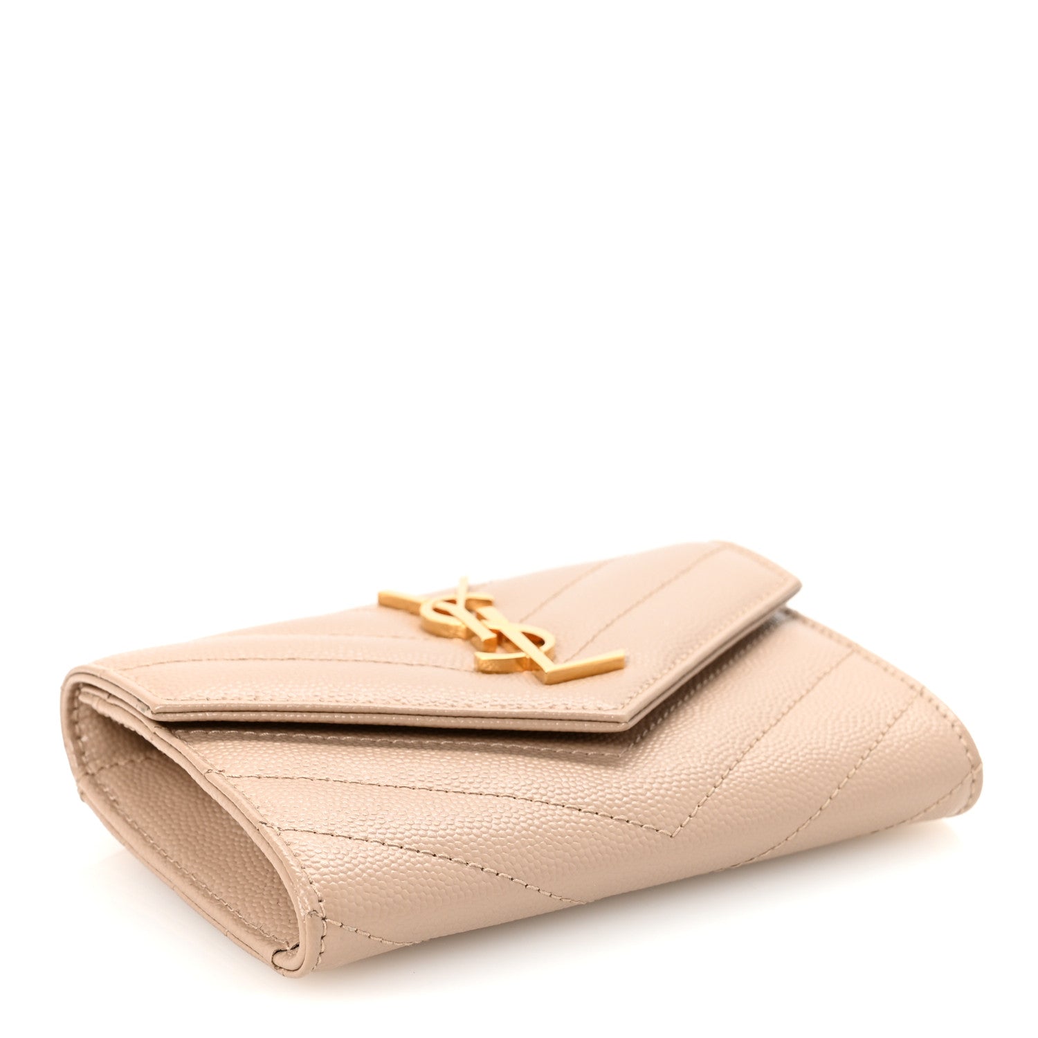 Grain De Poudre Matelasse Chevron Small Monogram Envelope Wallet Dark Beige