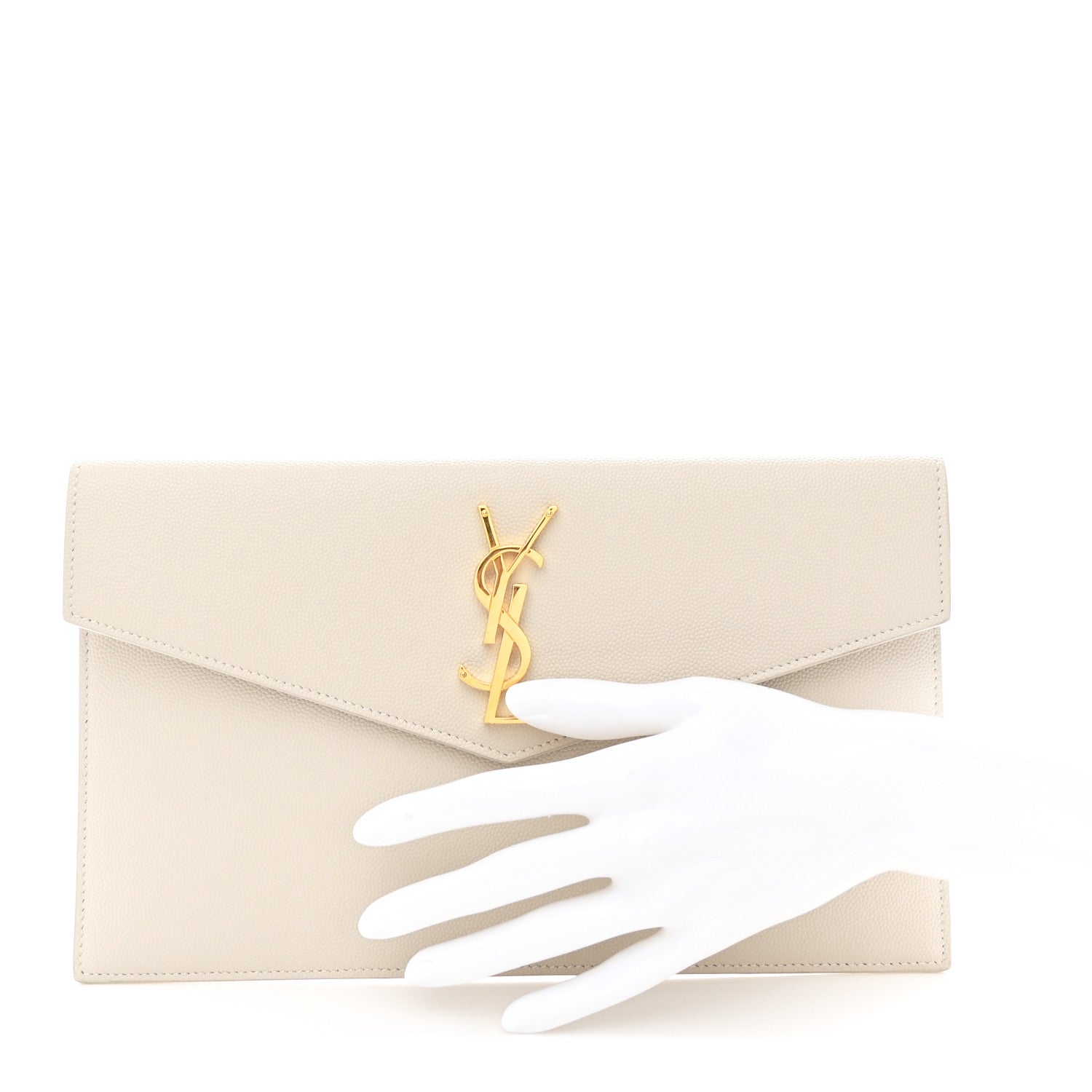 Smooth Shiny Calfskin Uptown Pouch Crema Soft