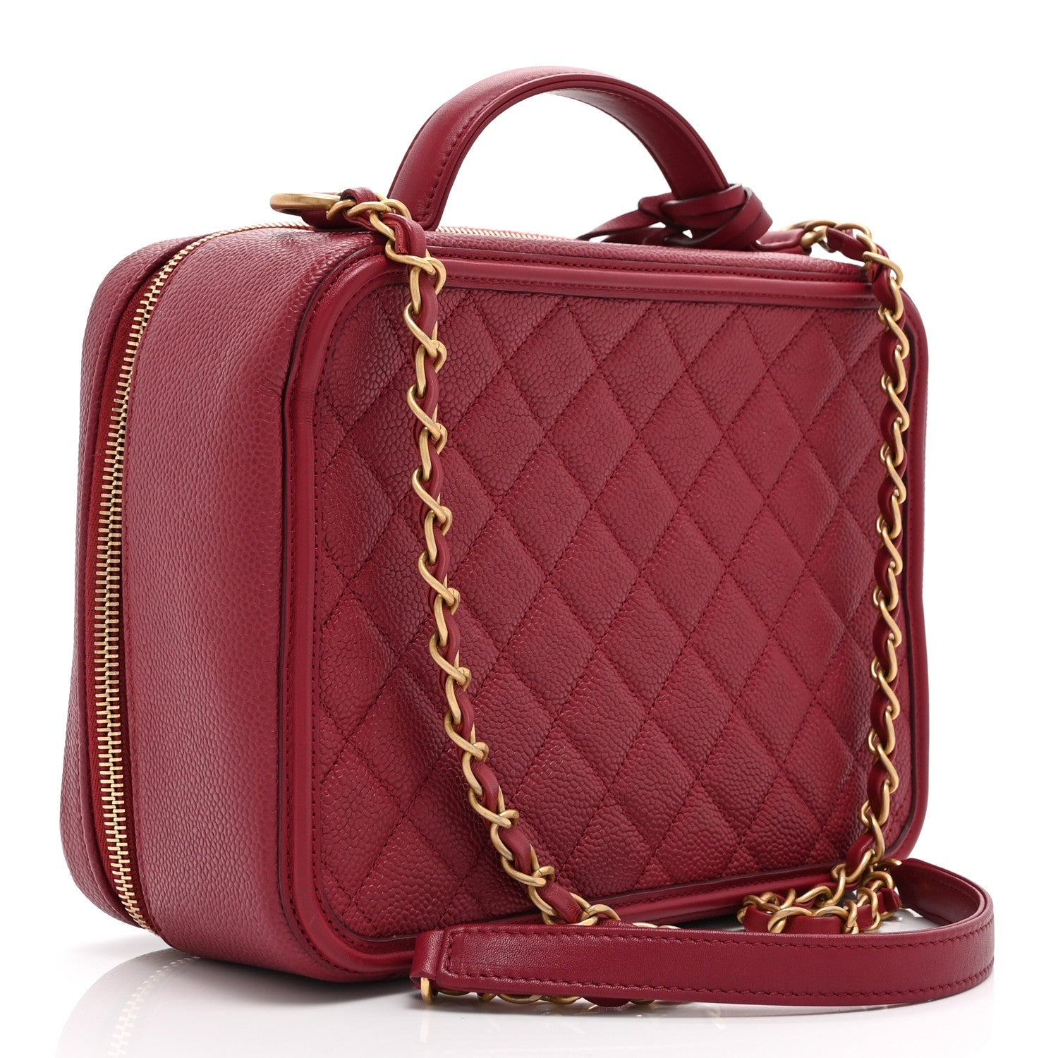 Caviar Quilted Large CC Filigree Vanity Case Burgundy