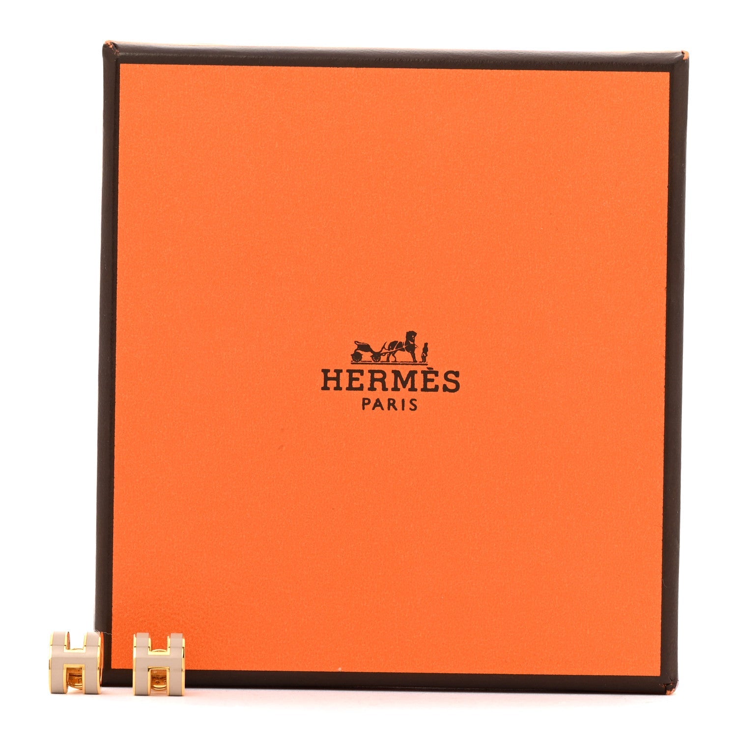 Gold Lacquered Mini Pop H Earrings Marron Glace