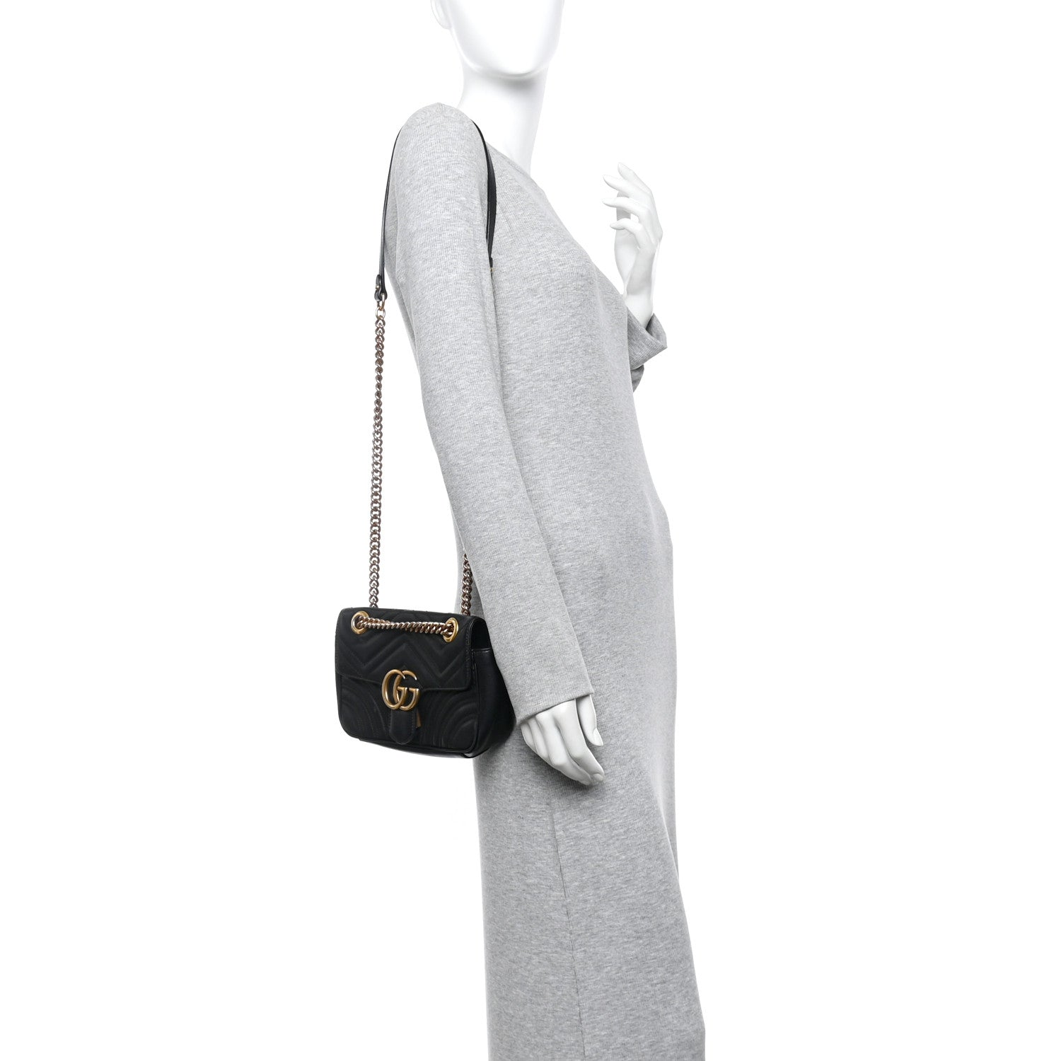 Calfskin Matelasse Mini GG Marmont Shoulder Bag Black