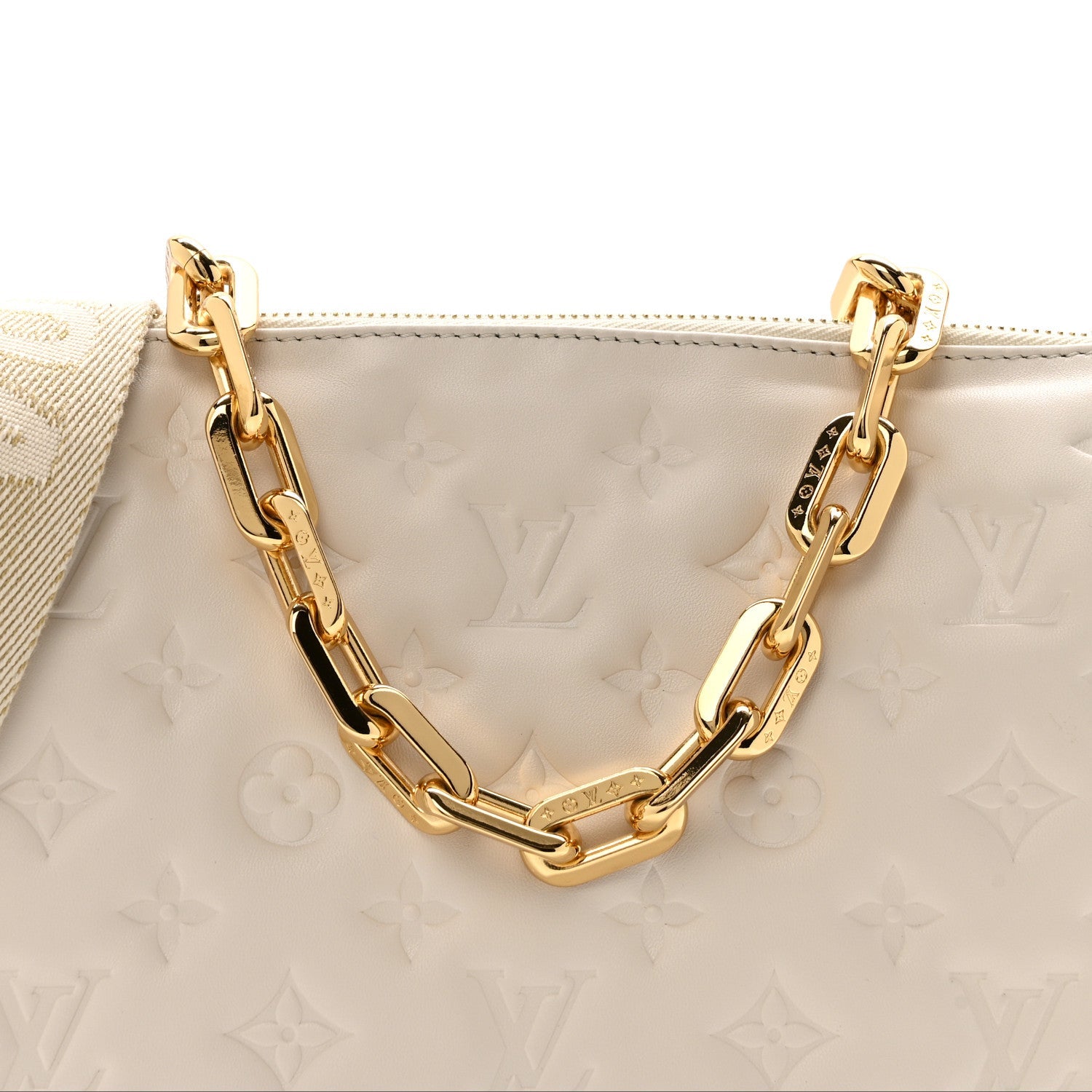 Lambskin Embossed Monogram Coussin PM Beige Cream