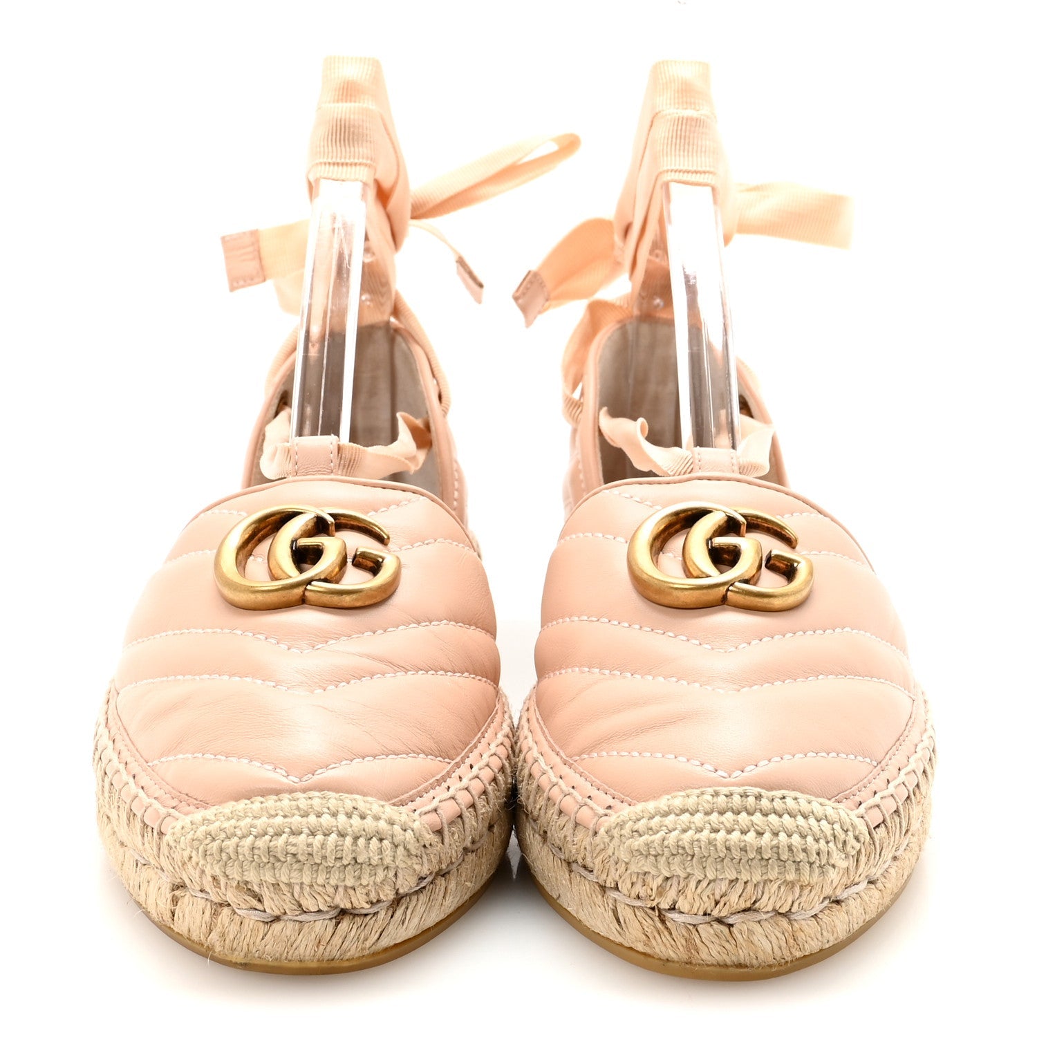 Nappa Matelasse GG Marmont Ankle Wrap Espadrilles 35 Skin Rose