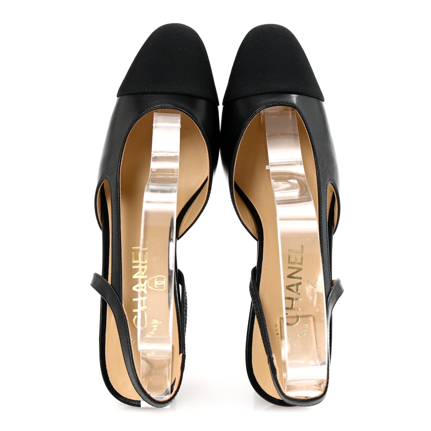 Goatskin Grosgrain Cap Toe CC Slingback Pumps 35 Black