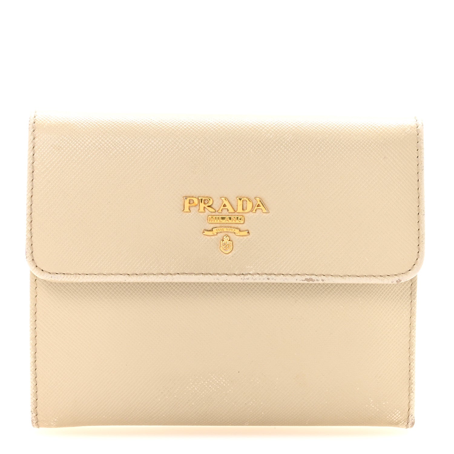 Saffiano Metal Tri-Fold Compact Wallet White