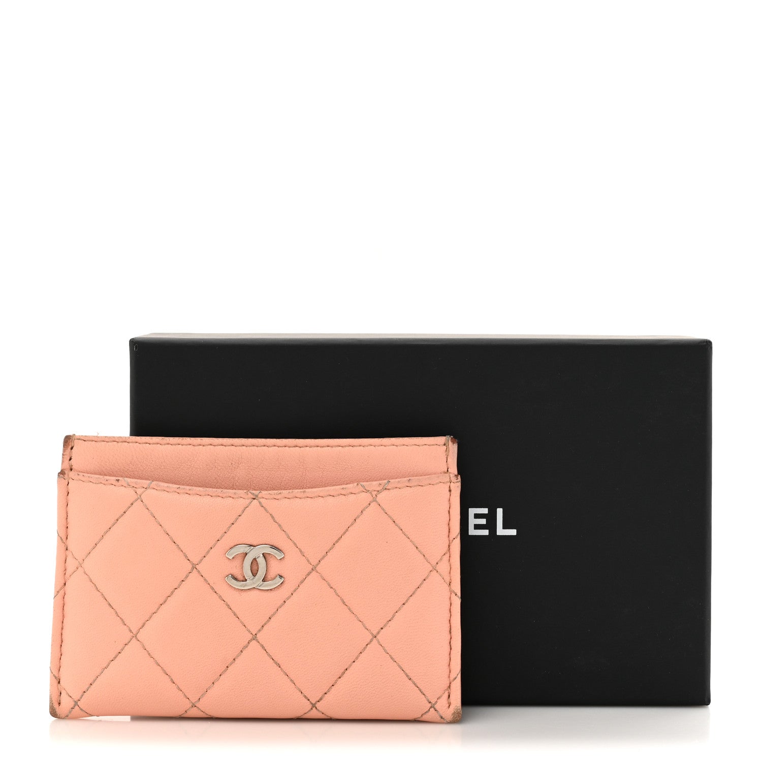 Lambskin Quilted Card Holder Light Pink
