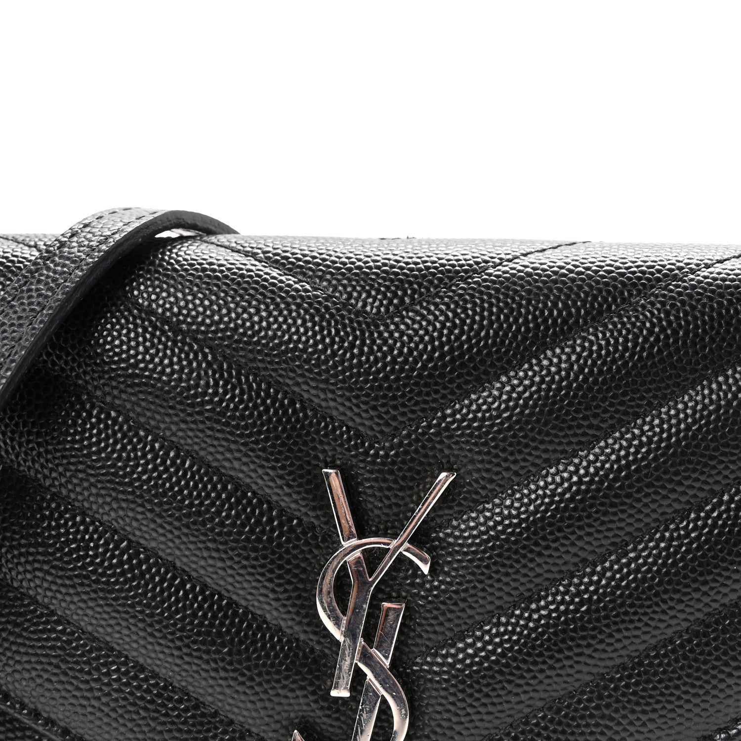 Grain De Poudre Matelasse Chevron Monogram Envelope Chain Wallet Black