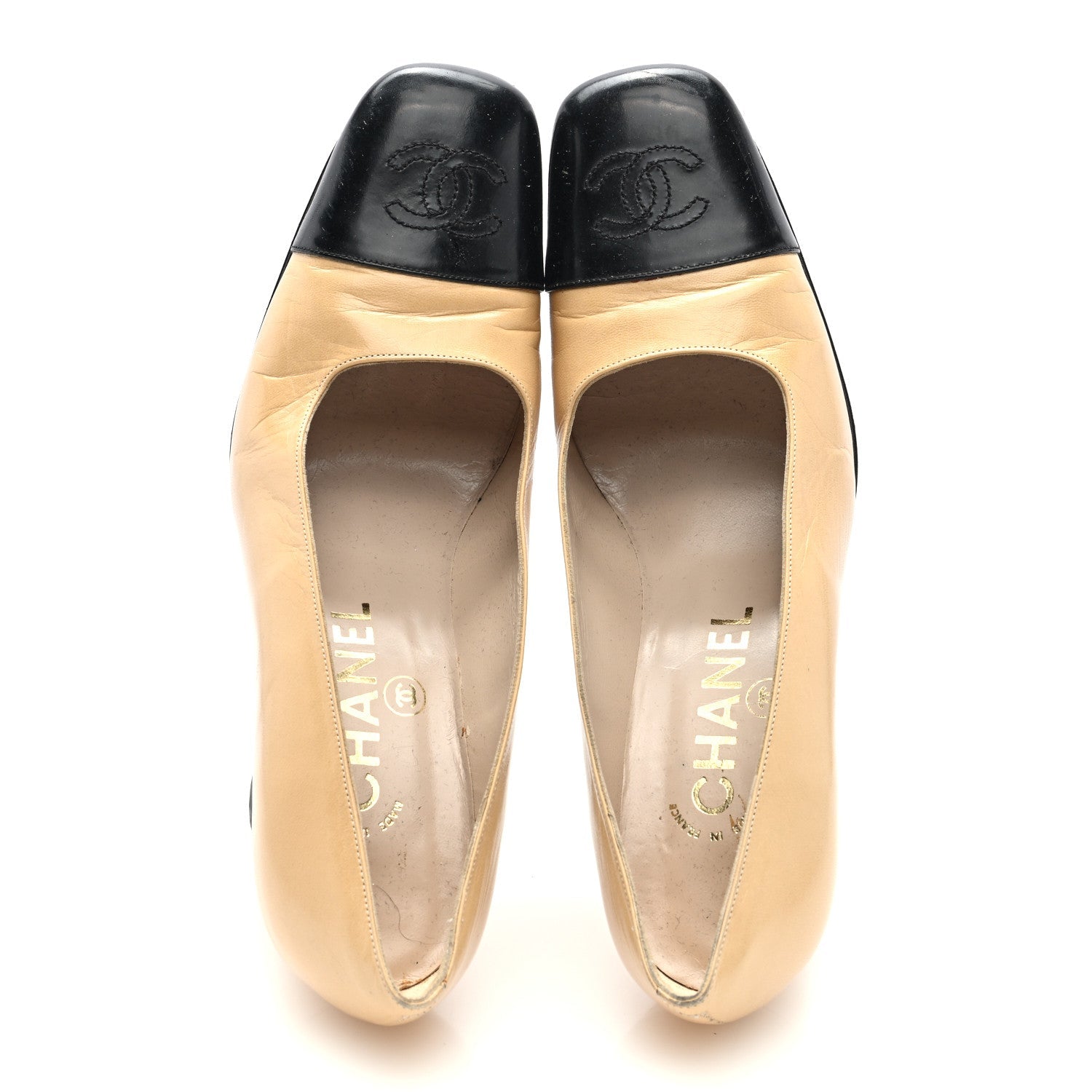 Lambskin Cap Toe CC Pumps 36.5 Beige Black